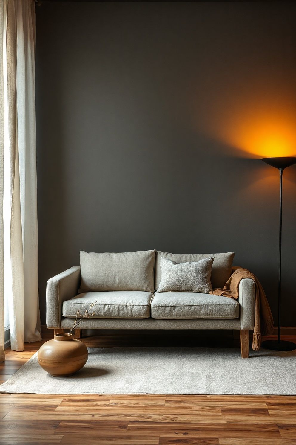 Japandi Living Room Color Scheme 2: Sumi Charcoal and Undyed Flax – japandi — living room japandi — living room decor · 10 Japandi Living Room Color Schemes That Designers Actually Use