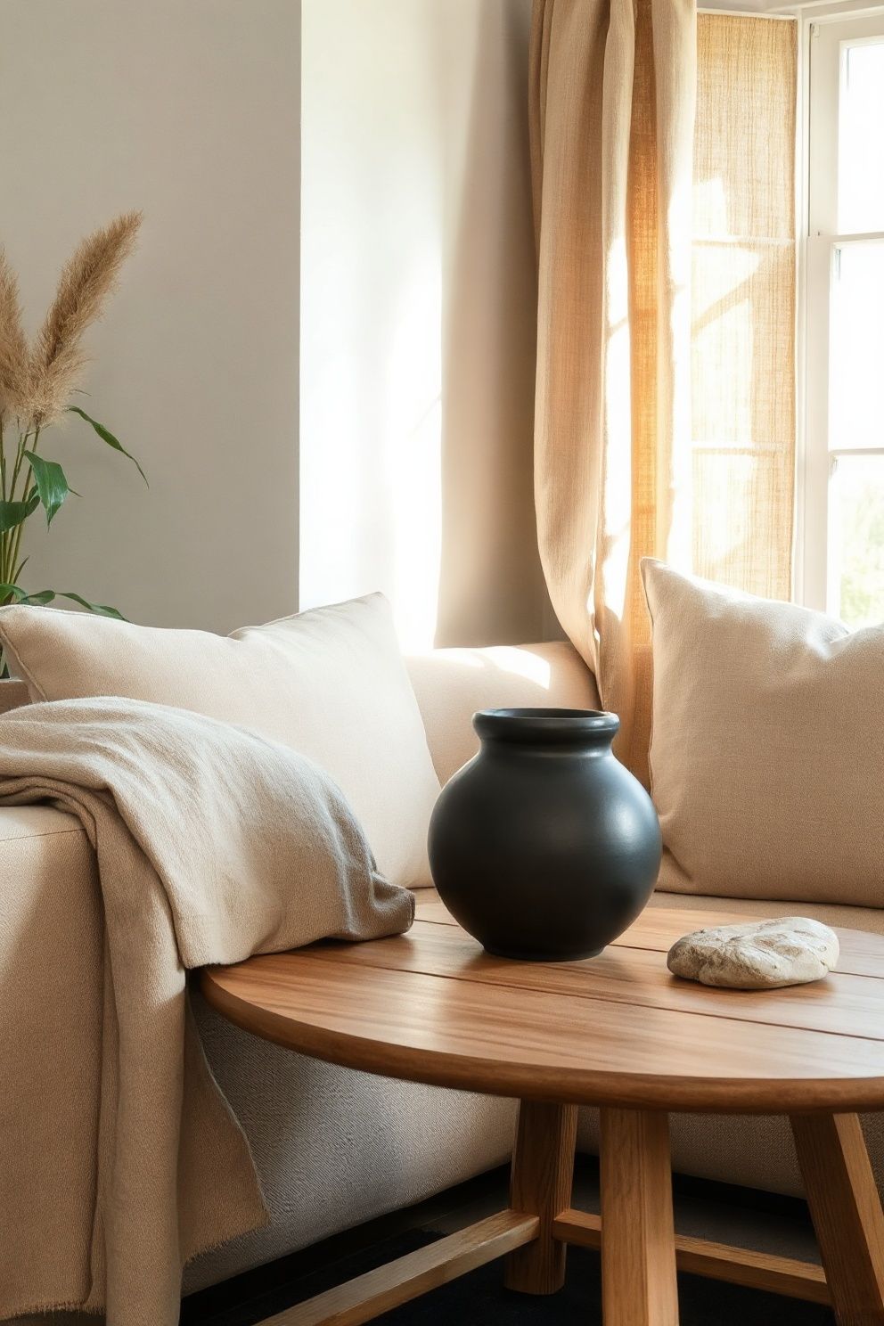 Layer Charcoal and Sand Tones by Regrouping What You Already Own – Japandi japandi —-living-room decor · 15 Japandi Living Room Ideas on a Budget That Still Look Expensive
