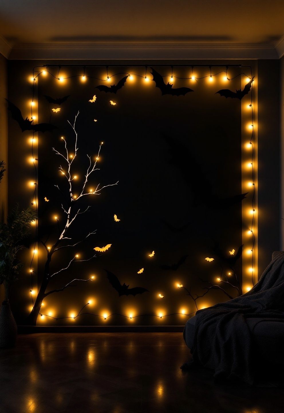DIY Halloween Backdrop With Layered Silhouette Panels and Backlit String Lights – seasonal — spring + other seasonal — spring + other decor · DIY Halloween Decor: 13 Handmade Styling Ideas That Look Surprisingly Elevated