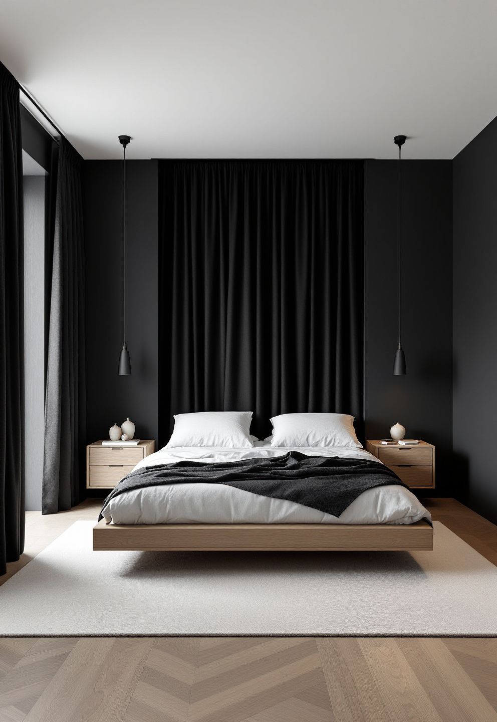 Japandi Bedroom Black Wall: The Single Drape Above the Bed – japandi — bedroom japandi — bedroom decor · 12 Japandi Master Bedroom Ideas That Feel Like a 5-Star Hotel