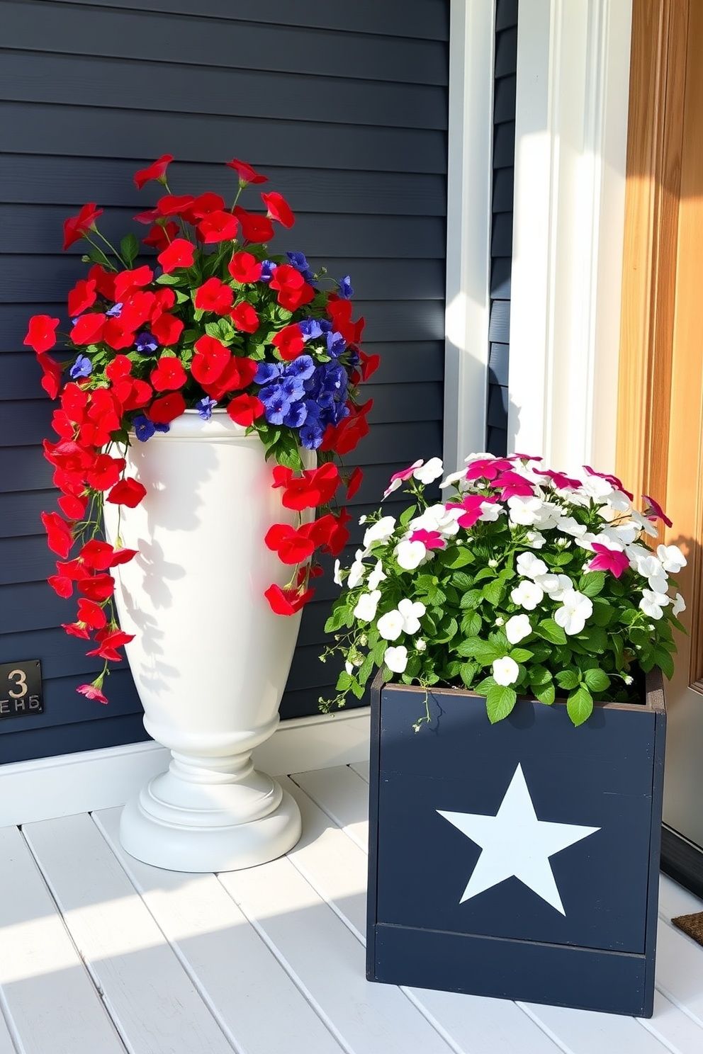 Patriotic Porch Planter Ideas for 4th of July Flower Displays – seasonal — spring + other seasonal — spring + other decor · 4th of July Porch Decor: 14 Festive Front Door Designs for Independence Day