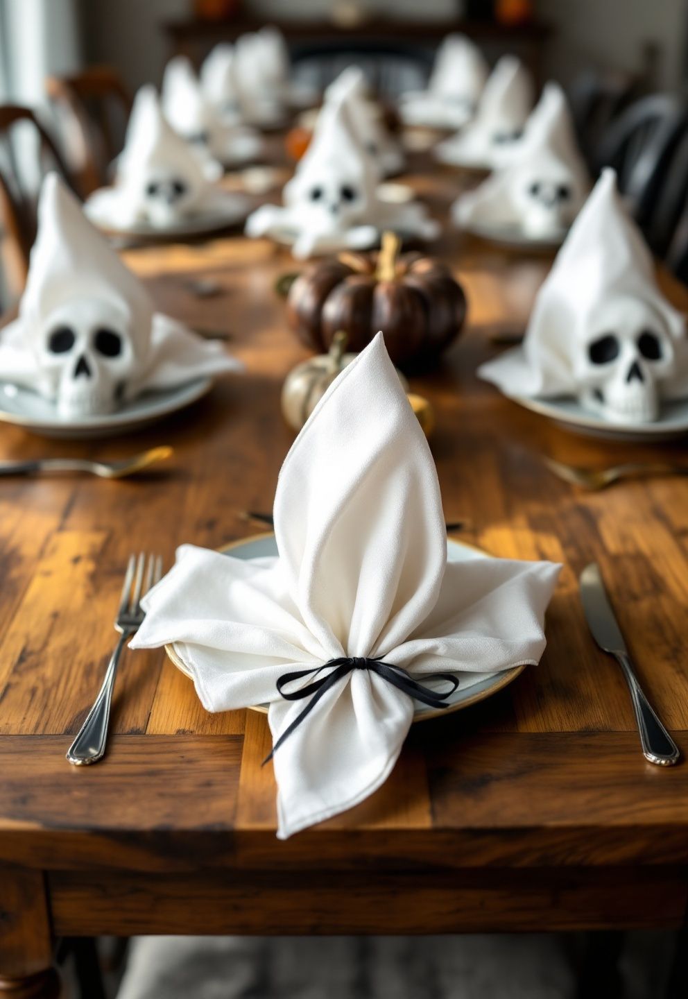 A Ghost-Shaped Napkin Fold That Costs Nothing to Make – seasonal — spring + other seasonal — spring + other decor · Halloween Table Decor: 13 Spooky Stylish Table Settings for an Unforgettable Night