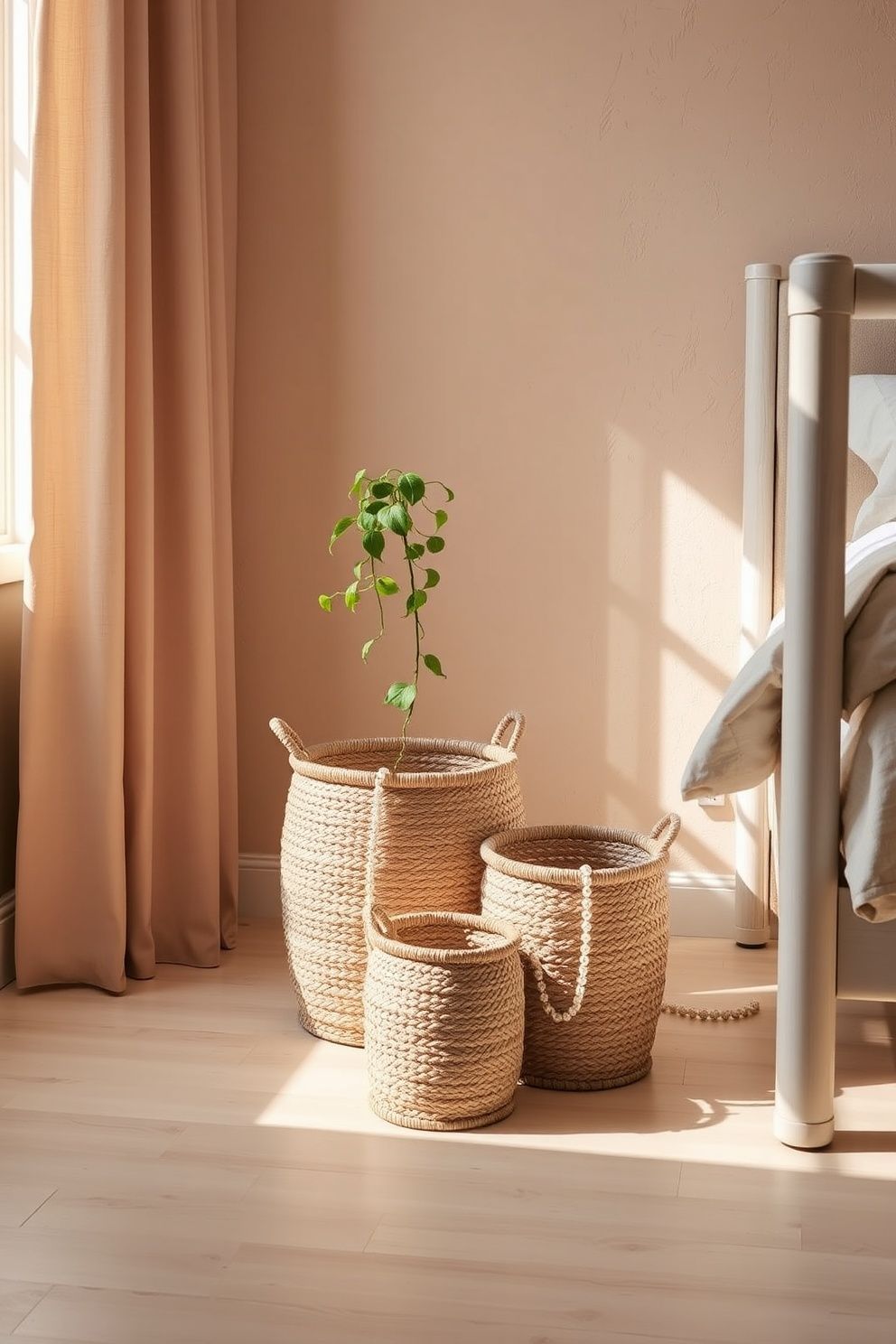 Woven Basket Grouping on the Floor With Trailing Indoor Plants – coastal — bedroom coastal — bedroom decor · Coastal Granddaughter Bedroom: 14 Modern Youthful Takes on Classic Beach Style