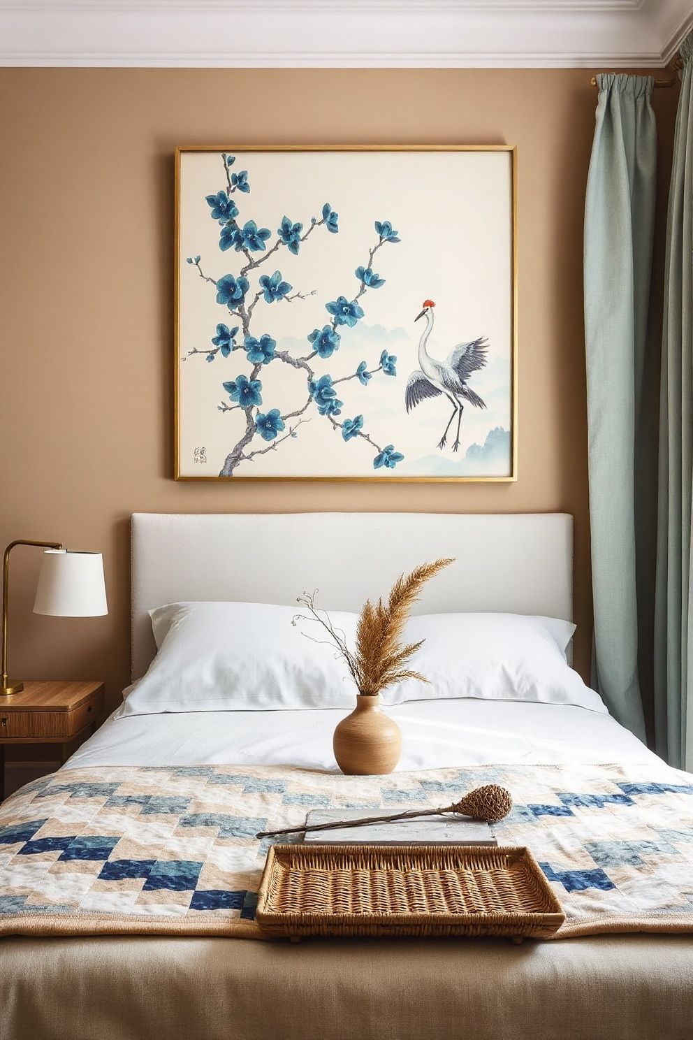 Chinoiserie Mural Panel Above the Headboard – coastal — bedroom coastal — bedroom decor · Coastal Grandma Bedroom: 14 Timeless Designs Full of Pattern Warmth and Heritage