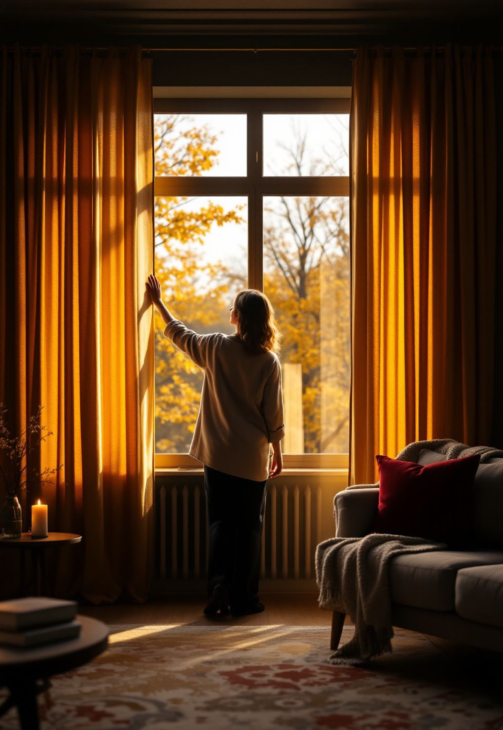 Fall Living Room Curtain Ideas: Fabric, Color, and Length for Maximum Warmth – Japandi seasonal · Fall Living Room Decor: 16 Cozy Warm Designs That Embrace the Season Beautifully