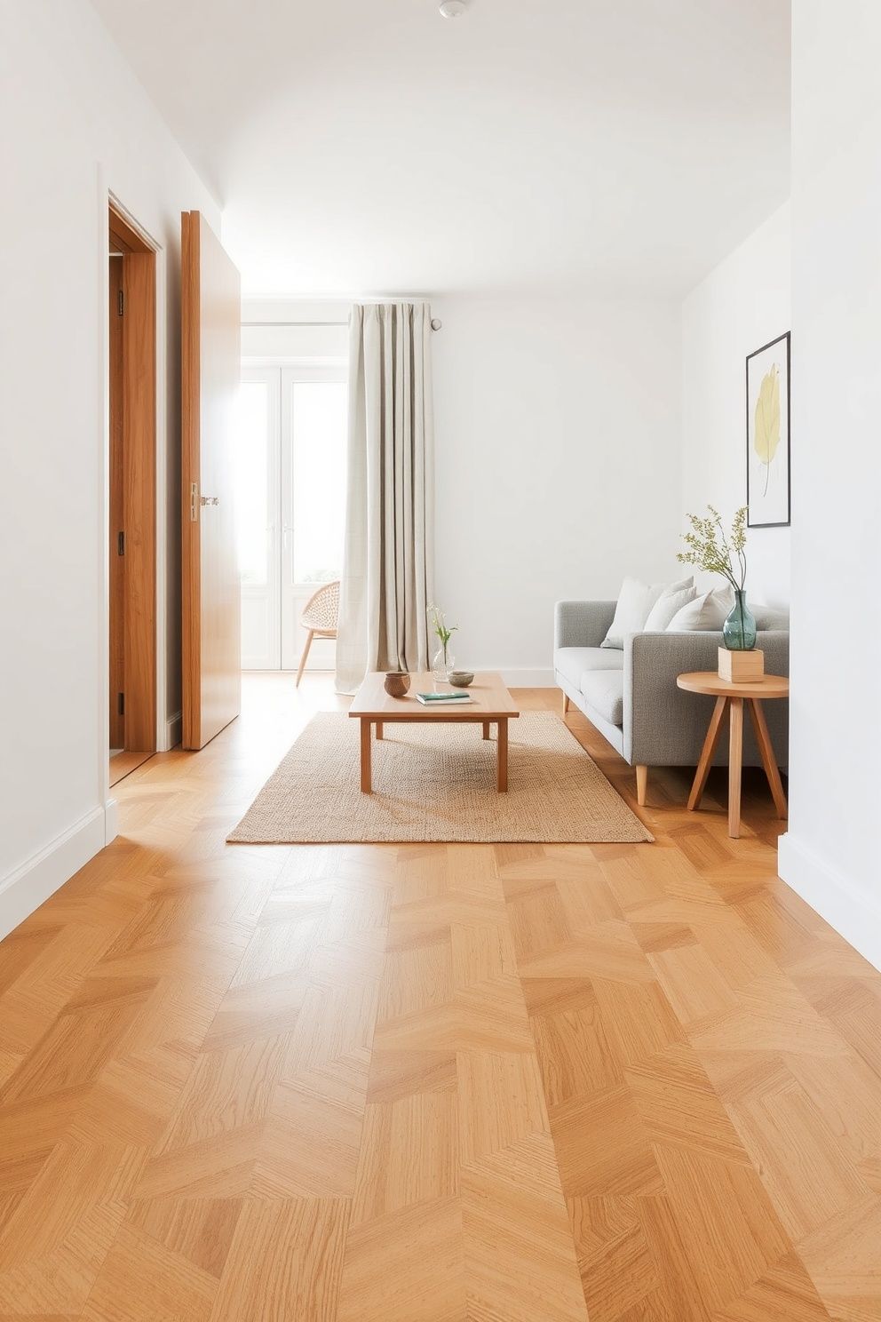 Natural Cork Floor Tiles Laid Wall to Wall Under a Single Small Rug — No Threshold Strips – japandi — living room japandi — living room decor · 12 Small Japandi Living Room Ideas That Make Any Space Feel Bigger