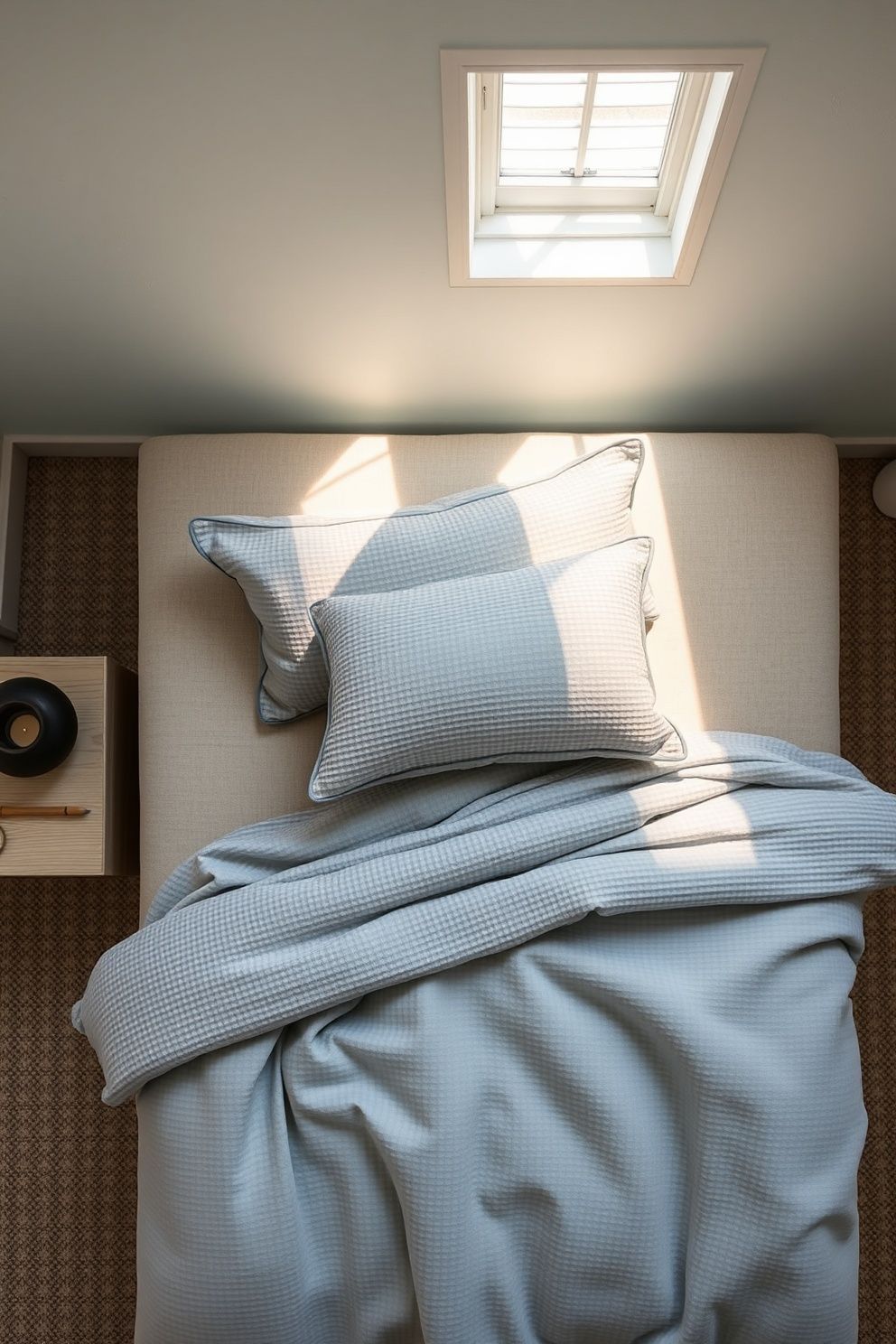 Mineral Blue Waffle Coverlet Over Stone Linen Base With Stacked Driftwood-Toned Pillows – coastal — bedroom coastal — bedroom decor · Aesthetic Coastal Bedroom: 15 Pinterest-Perfect Designs That Stop the Scroll