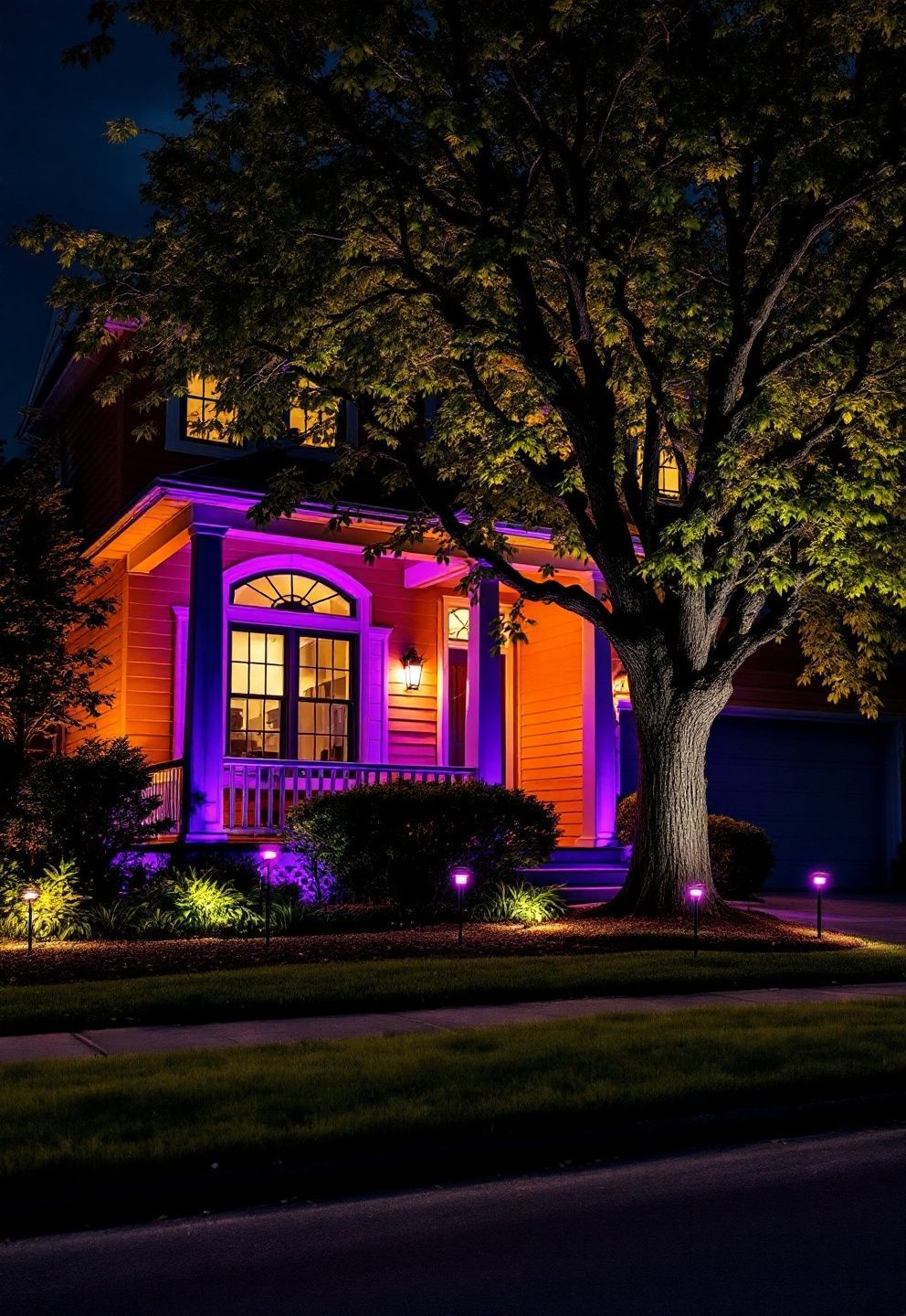 Bold Colored Uplighting That Rewrites the Whole Facade at Night – seasonal — spring + other seasonal — spring + other decor · Halloween Porch Decor: 16 Dramatic Outdoor Designs That Wow the Whole Street