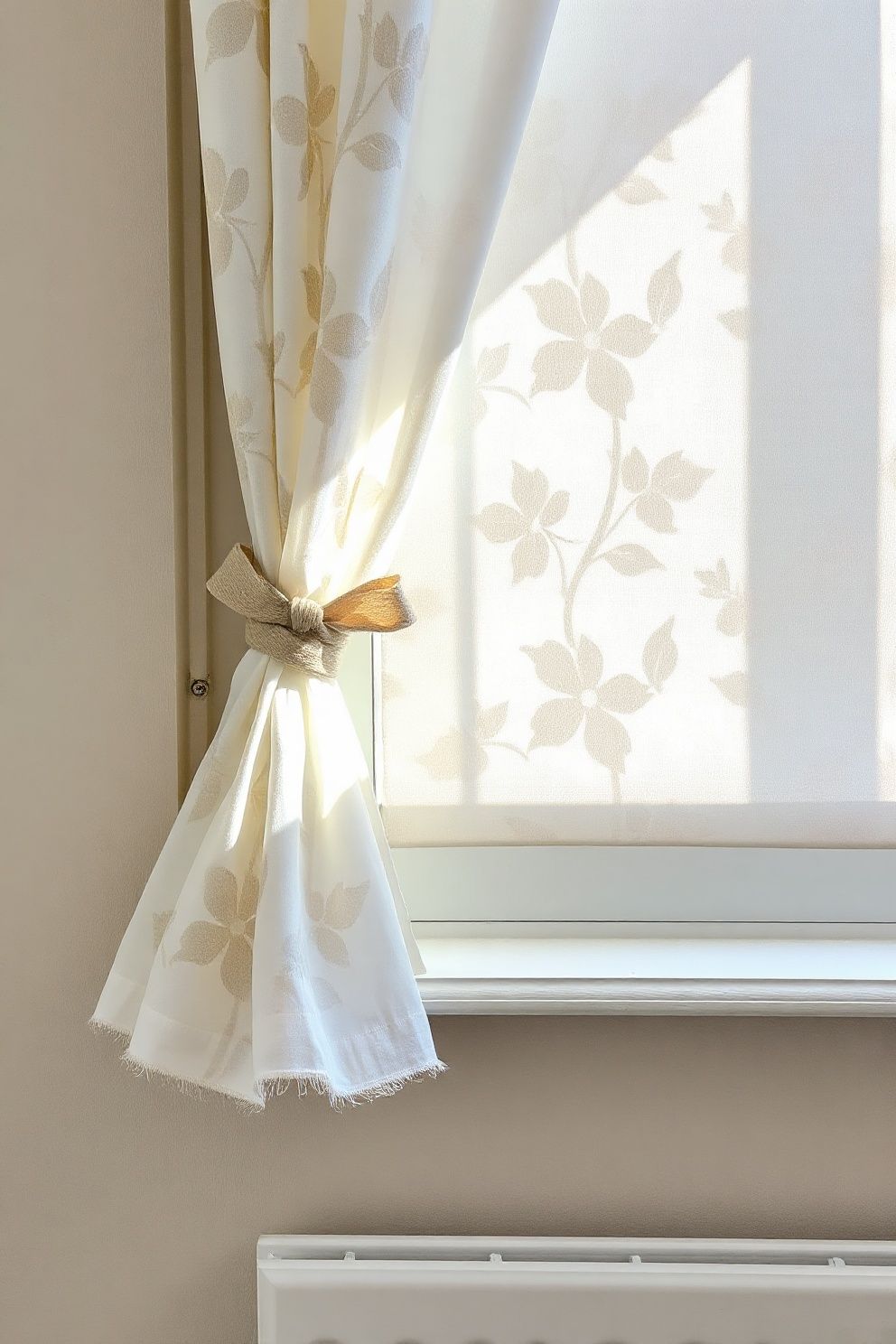 Softened Floral Voile Panel Tied Back With Frayed Linen Ribbon – coastal — bedroom coastal — bedroom decor · Coastal Vintage Bedroom: 14 Timeworn Designs Full of Faded Beauty and Soul