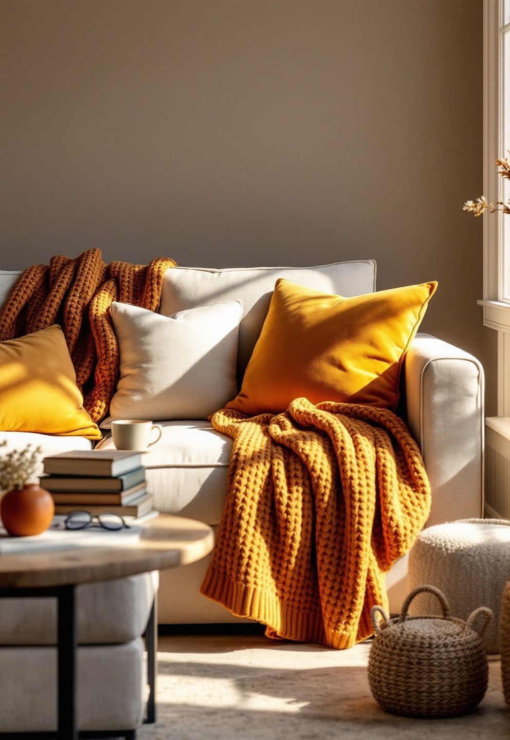 Textile Layering on Lounge Seating for a Thanksgiving Aesthetic That Invites Staying – seasonal — fall seasonal — fall decor · Thanksgiving Home Decor: 18 Warm Beautiful Designs to Celebrate the Season