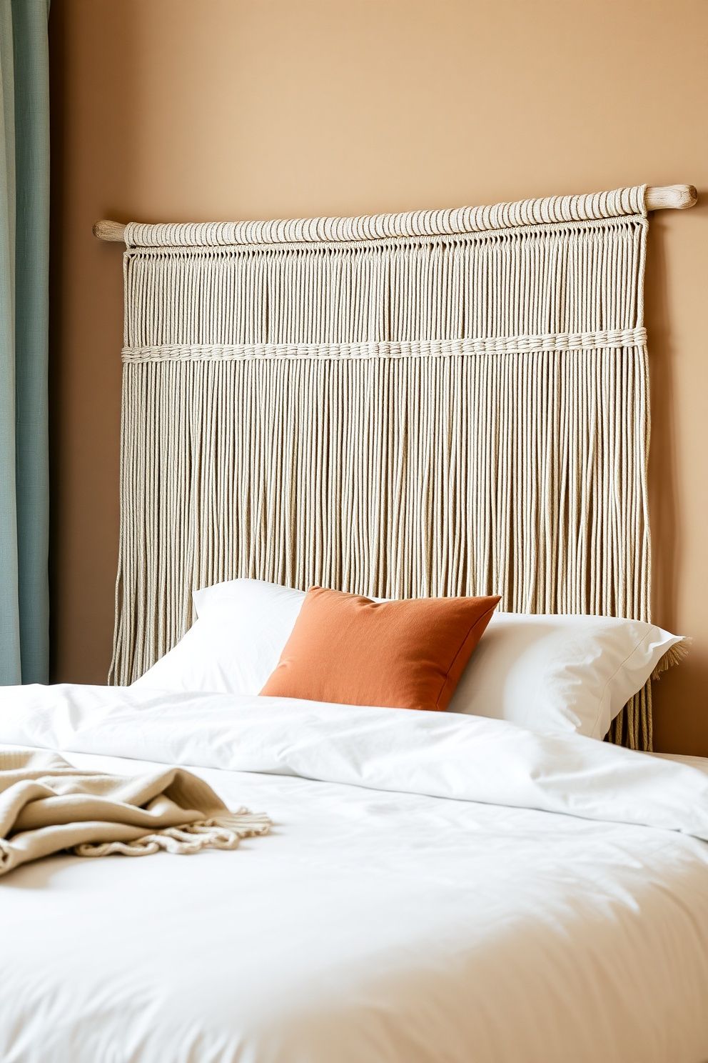 Fringed Macramé Headboard Hanging in Sun-Bleached Cream and Sage – coastal — bedroom coastal — bedroom decor · Boho Coastal Bedroom: 15 Relaxed Layered Designs for the Free-Spirited Decorator