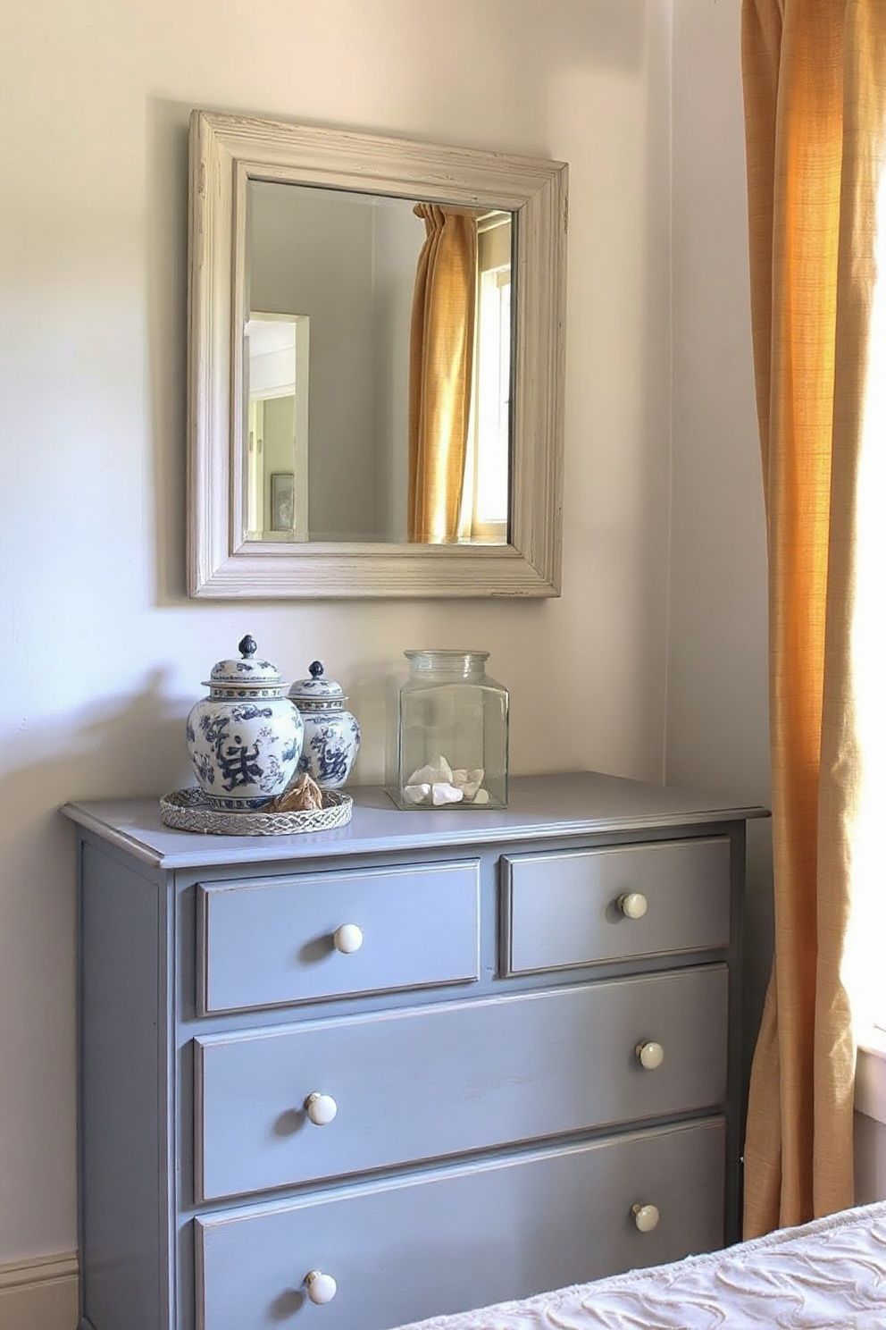 Distressed Chalk-Paint Dresser in Soft French Blue – coastal — bedroom coastal — bedroom decor · Coastal Grandma Bedroom: 14 Timeless Designs Full of Pattern Warmth and Heritage