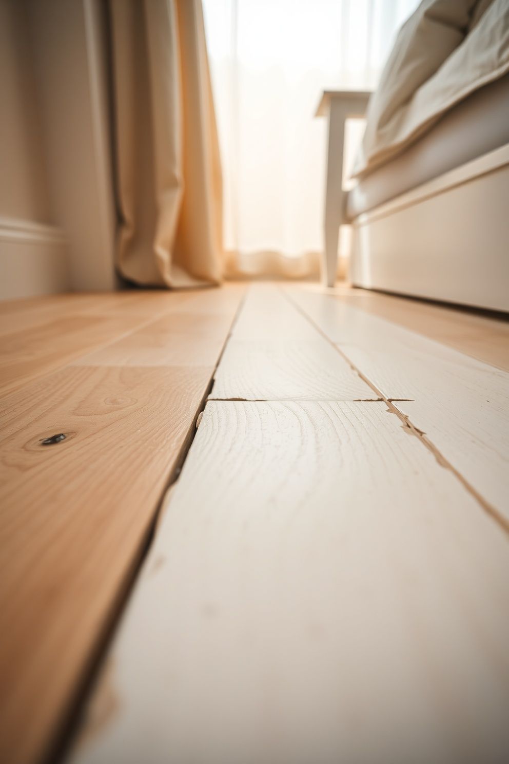 White Painted Floorboards Worn Down to Raw Wood Along the Walking Path – coastal — bedroom coastal — bedroom decor · Coastal Vintage Bedroom: 14 Timeworn Designs Full of Faded Beauty and Soul