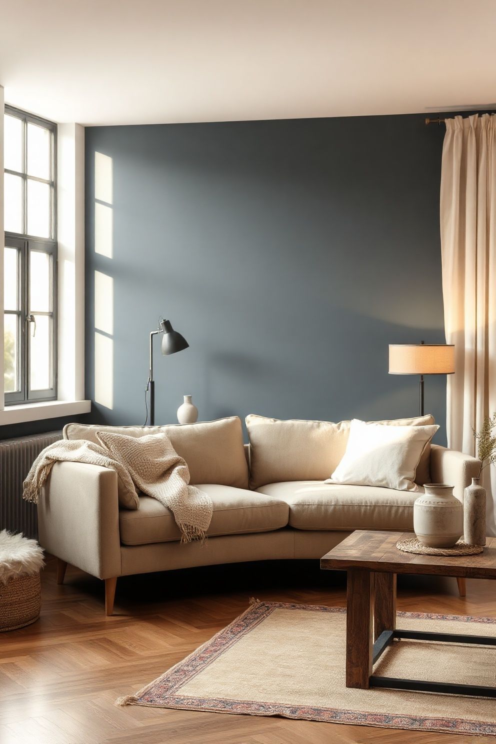 Japandi Living Room Color Scheme 6: Indigo Wash and Pale Putty – japandi — living room japandi — living room decor · 10 Japandi Living Room Color Schemes That Designers Actually Use