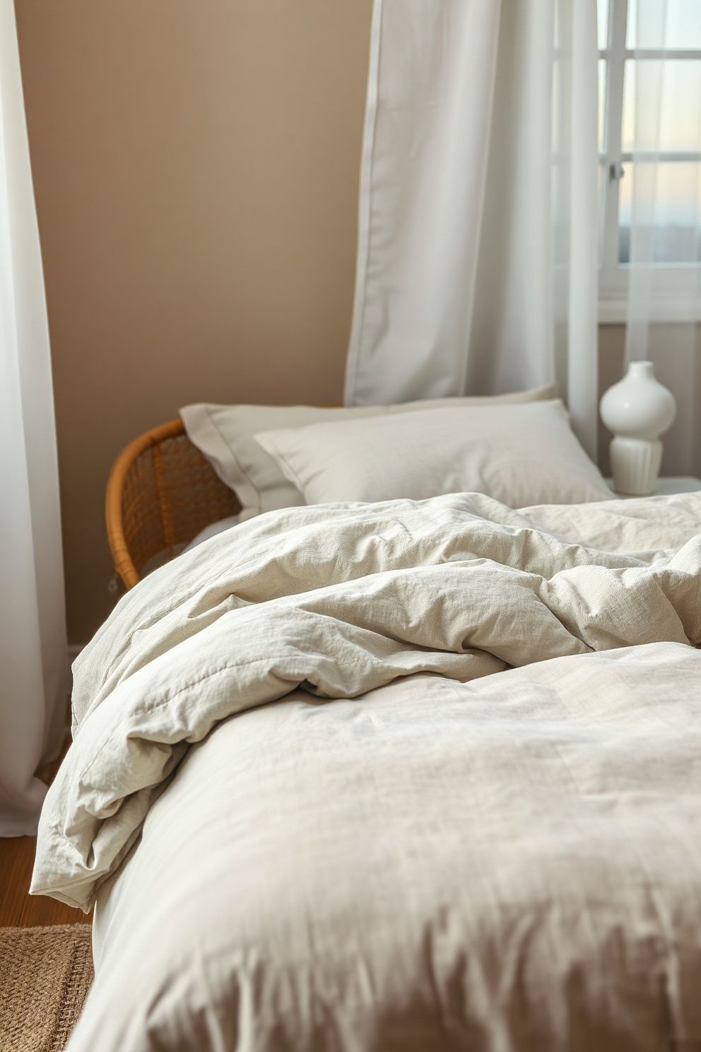 Greige Stonewashed Linen Duvet Over Cream Cotton Percale Sheets – coastal — bedroom coastal — bedroom decor · Neutral Coastal Bedroom: 15 Calm Designs in Sand Cream and Warm White