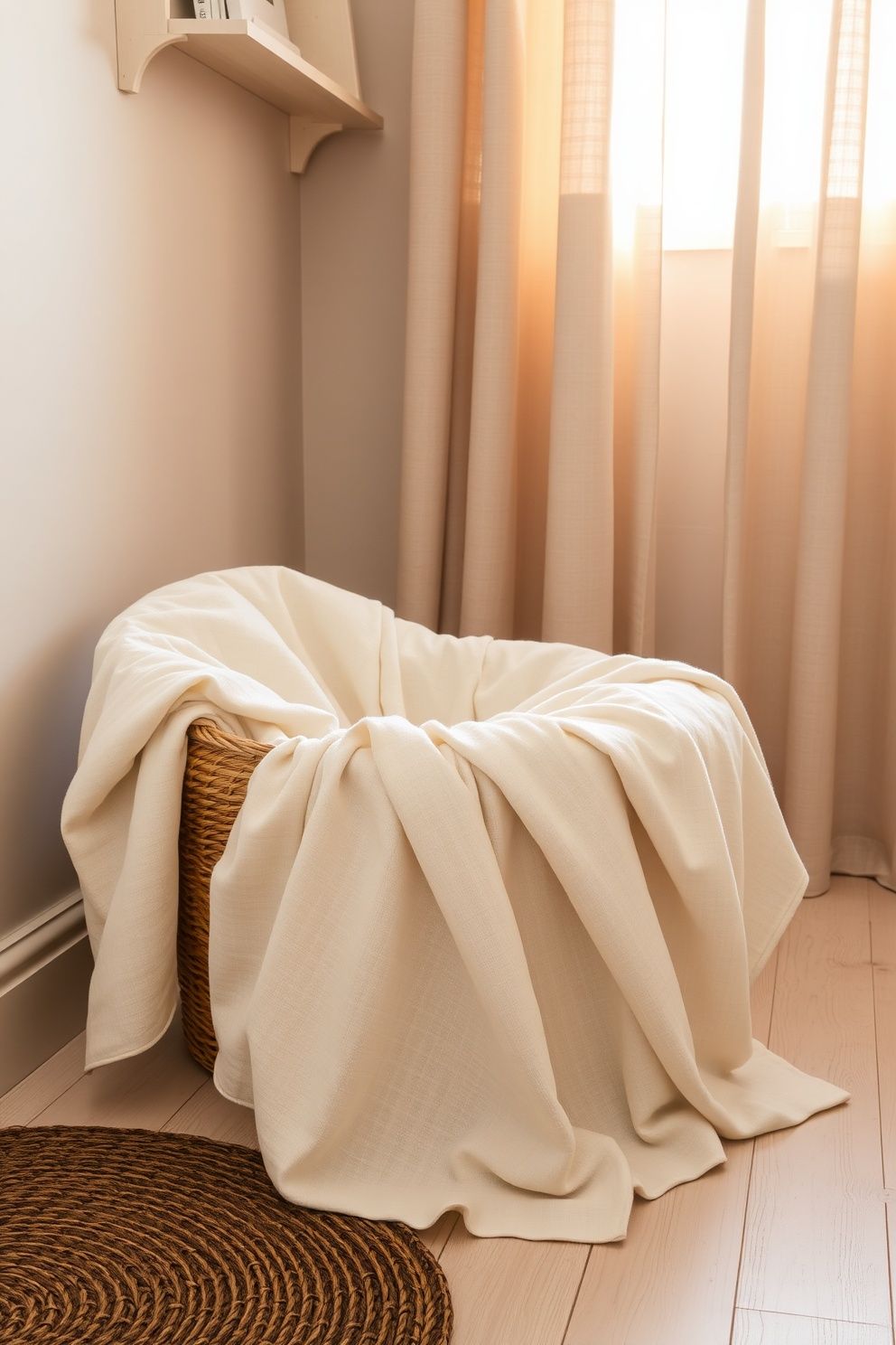 An Oversized Linen Throw Left Loosely Folded in a Basket – coastal — bedroom coastal — bedroom decor · Coastal Bedroom Decor: 18 Small Accessories That Make Every Inch Feel Beachy