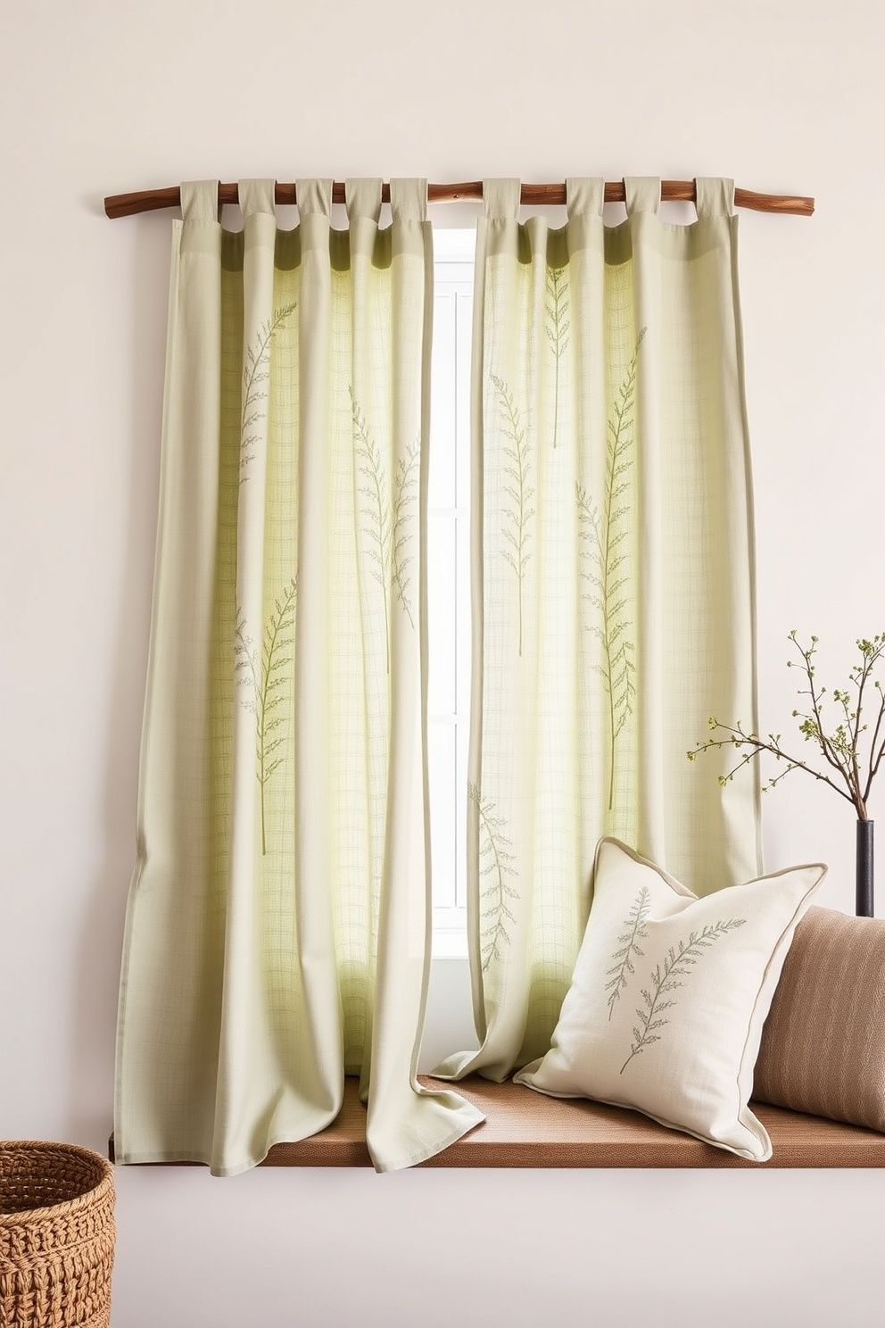 Tab-Top Botanical-Print Linen Panels in Soft Sage and Ecru – coastal — bedroom coastal — bedroom decor · Coastal Cottage Bedroom: 15 Charming Designs Full of Character and Relaxed Beauty
