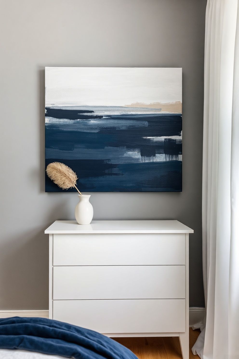 Floor-to-Ceiling White Cotton Curtains With Subtle Texture – Japandi coastal —-bedroom decor · Modern Coastal Bedroom: 16 Clean Airy Designs With a Fresh Ocean Feel