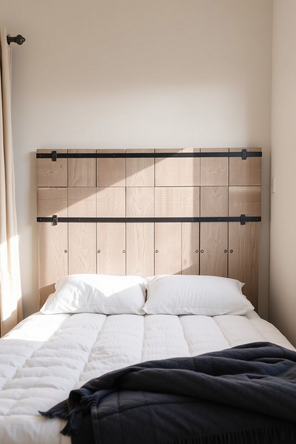 Recycled Plank Headboard in Sun-Bleached Grey With Iron Strap Hardware – coastal — bedroom coastal — bedroom decor · Coastal Cottage Bedroom: 15 Charming Designs Full of Character and Relaxed Beauty