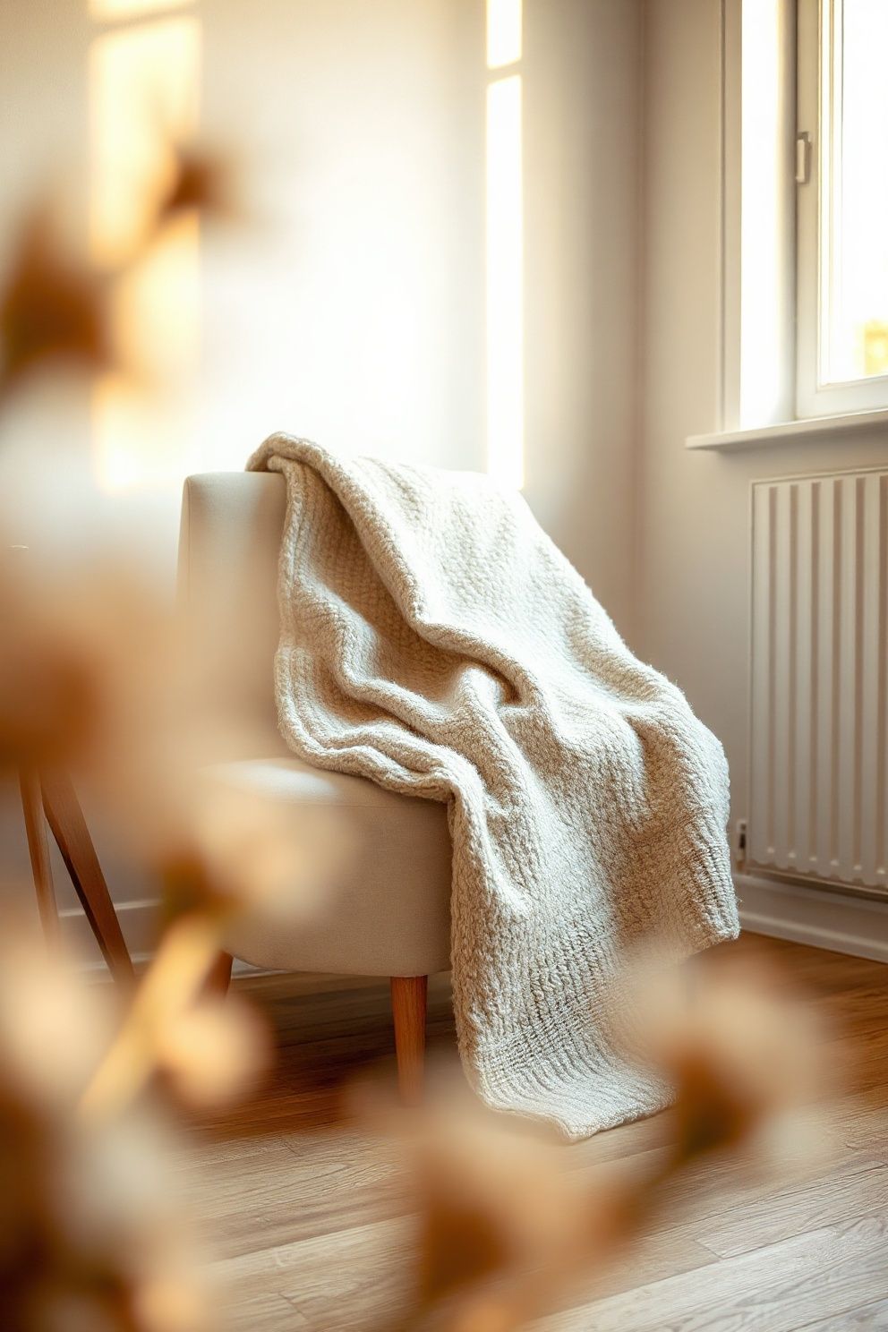 A Nubby Boucle Throw in Undyed Wool – Japandi living room decor · 17 Japandi Living Room Decor Ideas You Will Want to Steal Right Now