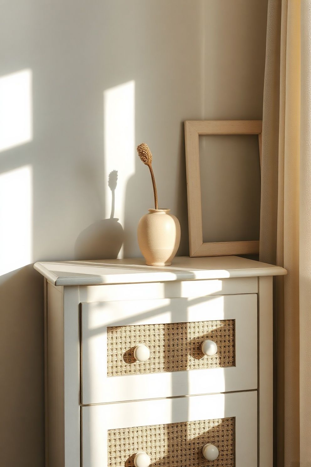 Painted White Vintage Dresser With Rattan-Front Drawer Inserts – coastal — bedroom coastal — bedroom decor · Coastal Cottage Bedroom: 15 Charming Designs Full of Character and Relaxed Beauty