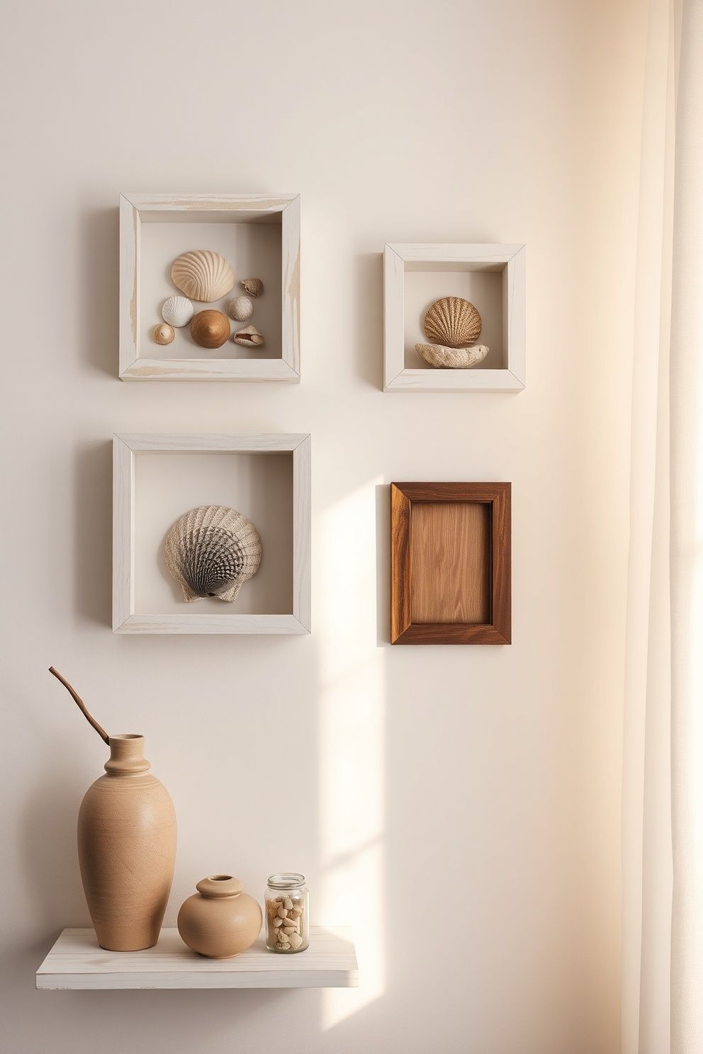 A Cluster of Three Shell Shadow Boxes at Different Depths – coastal — bedroom coastal — bedroom decor · Coastal Bedroom Decor: 18 Small Accessories That Make Every Inch Feel Beachy