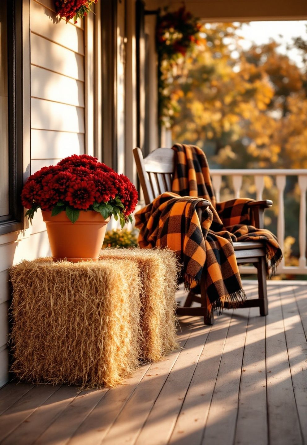 Cozy Halloween Porch Styling With Hay Bales, Mums, and a Plaid Blanket – seasonal — spring + other seasonal — spring + other decor · Halloween Porch Decor: 16 Dramatic Outdoor Designs That Wow the Whole Street