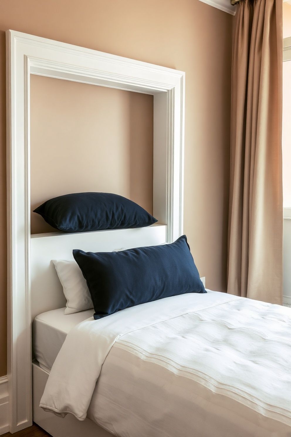 All-White Room With Sand Bedding and a Single Navy Throw – Japandi coastal —-bedroom decor · Modern Coastal Bedroom: 16 Clean Airy Designs With a Fresh Ocean Feel