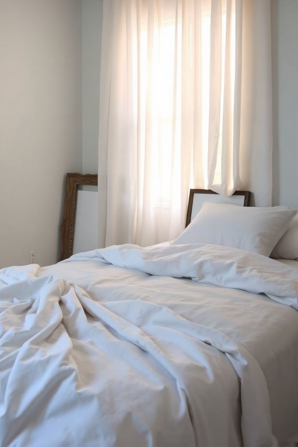 Icy Blue Cotton Percale Sheets With a Bleached Wood Bed