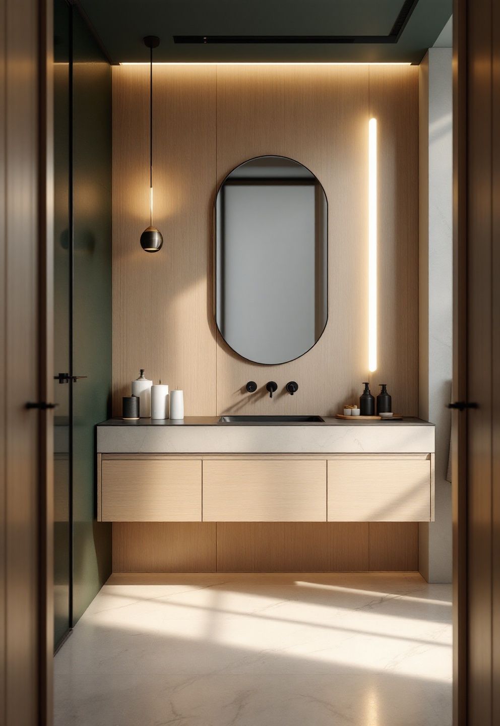 Why Dark Green Is the Lowest-Risk Dark Color – japandi — bathroom japandi — bathroom decor · 11 Dark Japandi Bathroom Ideas With a Rich and Moody Atmosphere