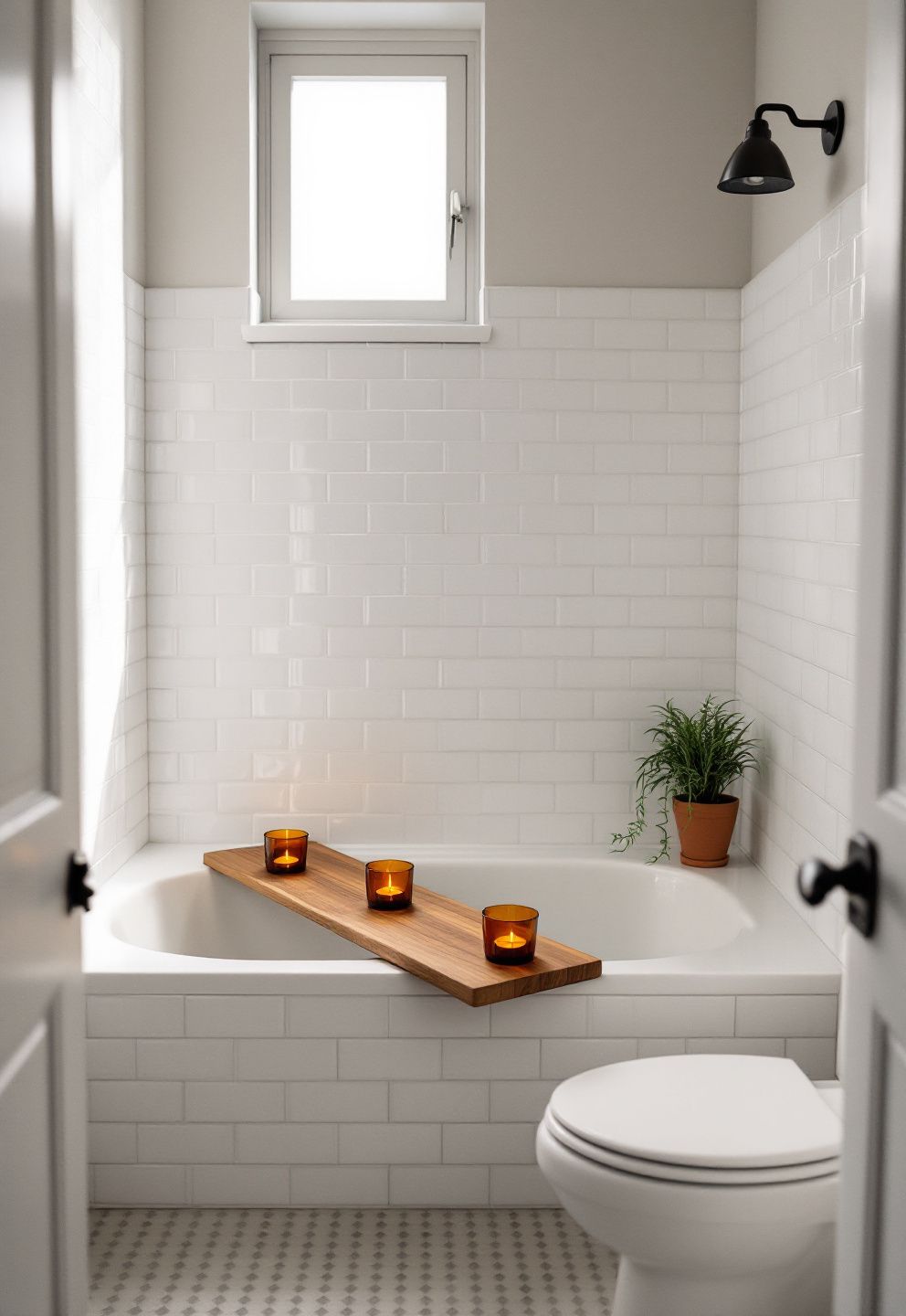 Tension Rod Shelf Between Tub Walls: Add a Wood Plank Across the Top for an Instant Fall Vignette Surface – seasonal — fall seasonal — fall decor · Fall Bathroom Decor: 16 Cozy Autumn Touches That Transform the Most Private Room