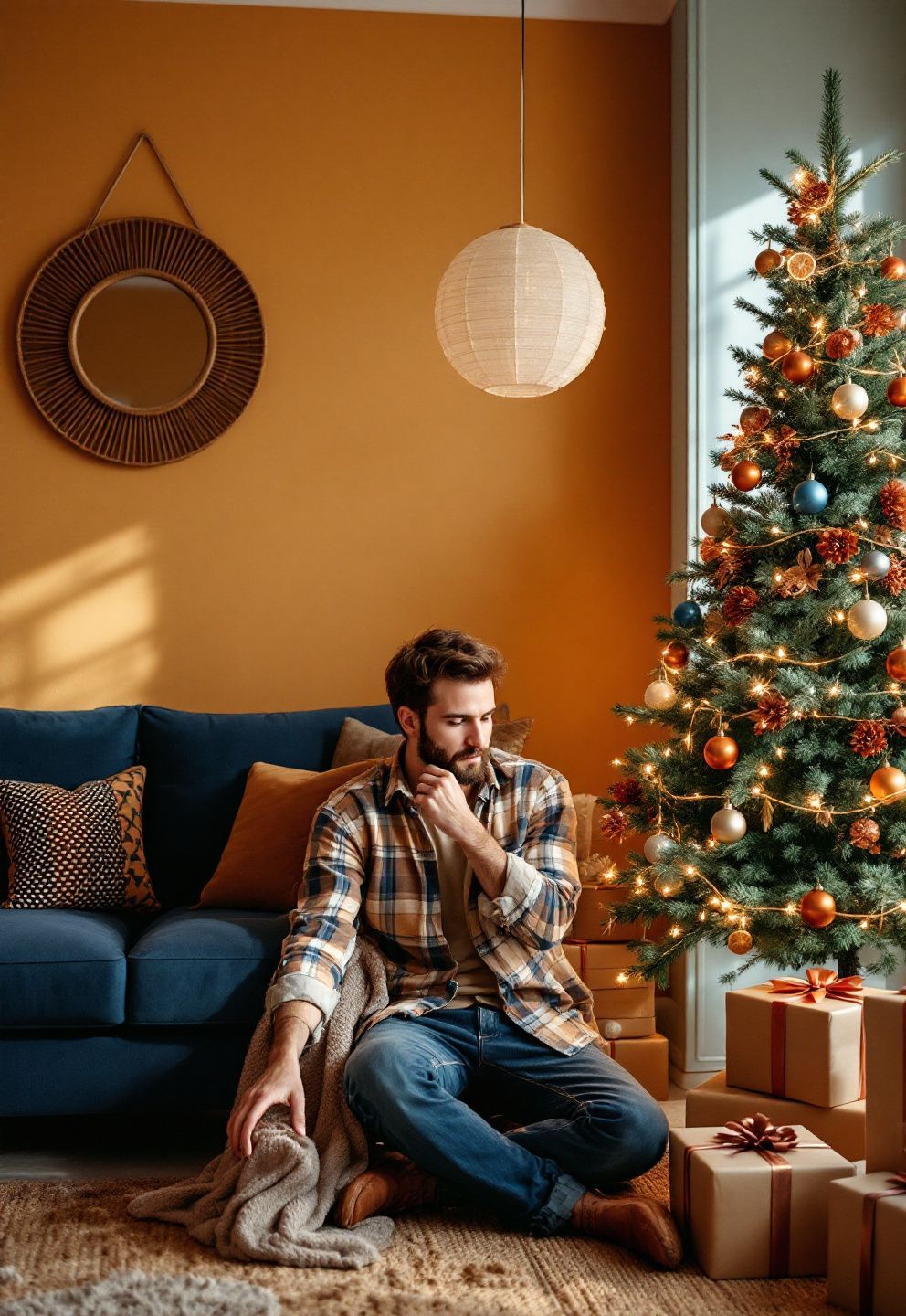 The Tree Color Story and Wall Moment That Work With a Blue Sofa – seasonal — christmas + winter seasonal — christmas + winter decor · Christmas Living Room Decor: 16 Festive Designs That Make Your Lounge Feel Magical