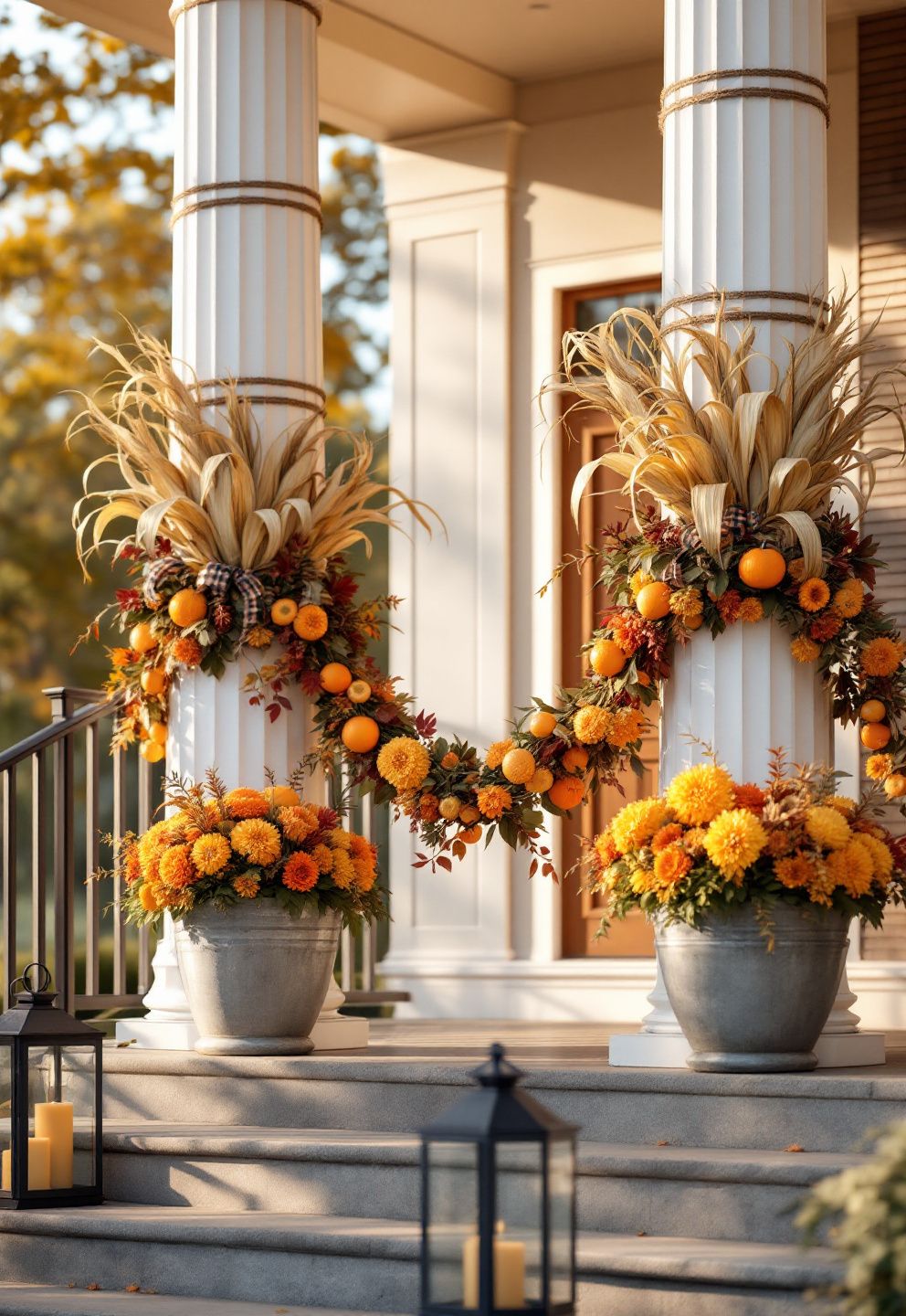 Column Porch Styling: The Posts as the Anchor – seasonal — fall seasonal — fall decor · Fall Porch Decor Ideas: 15 Welcoming Seasonal Transformations for Your Front Door
