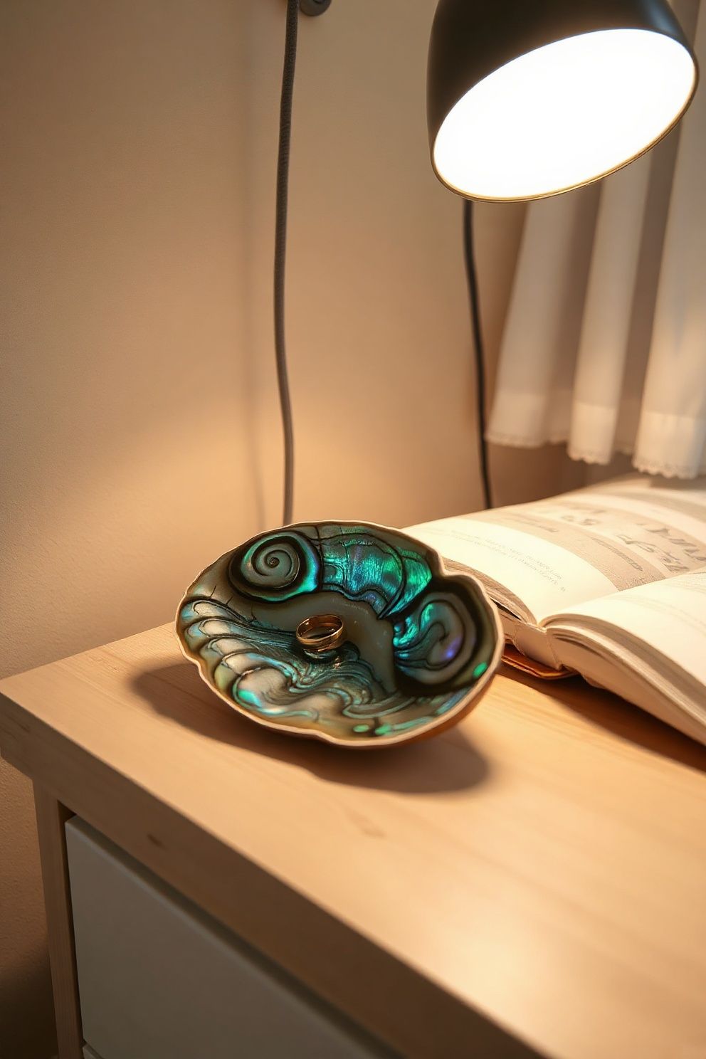 A Small Polished Abalone Shell Used as a Catch-All Dish – coastal — bedroom coastal — bedroom decor · Coastal Bedroom Decor: 18 Small Accessories That Make Every Inch Feel Beachy