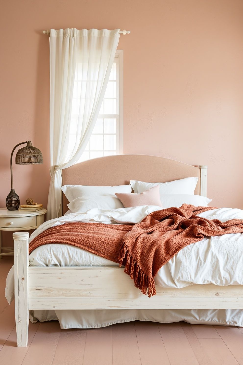 Limewash Blush Walls With a Whitewashed Timber Bed Frame – coastal — bedroom coastal — bedroom decor · Pink Coastal Bedroom: 16 Fresh Feminine Designs That Feel Like a Permanent Holiday