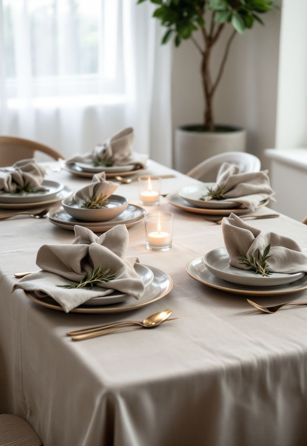 Monochrome Stone and Linen Thanksgiving Tablescape – seasonal — fall seasonal — fall decor · Thanksgiving Tablescape: 16 Stunning Autumn Table Settings for the Big Day