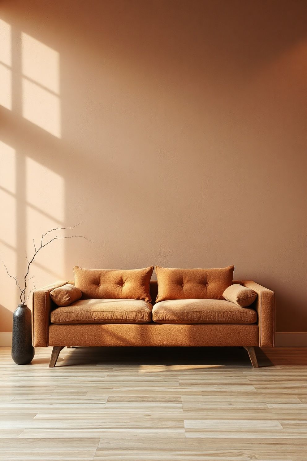 A Single Terracotta Wall Panel Behind the Sofa as Warm Backdrop – japandi — living room japandi — living room decor · 18 Cozy Japandi Living Room Ideas That Feel Like a Warm Hug