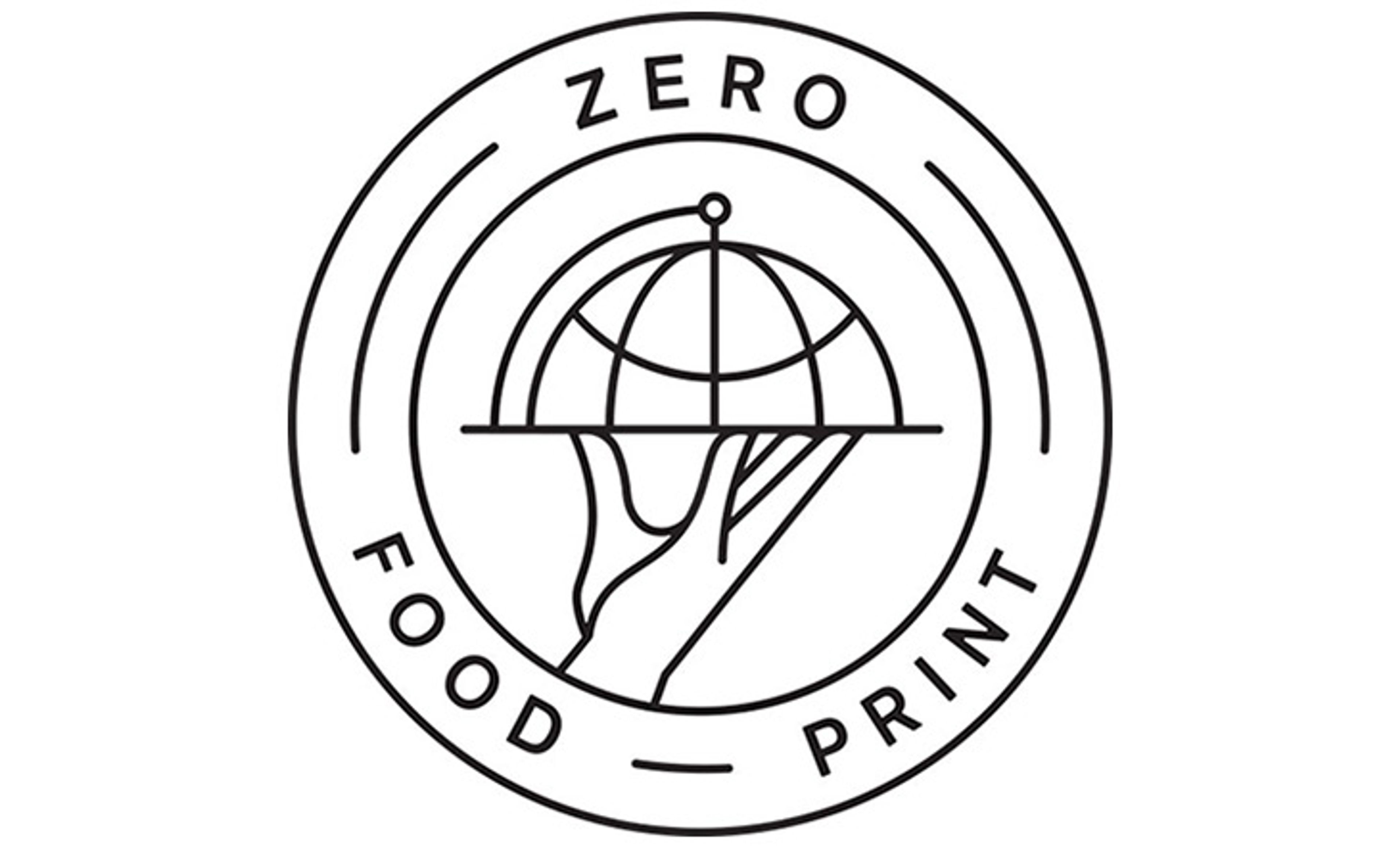 Zero Foodprint logo featuring half globe presented on a platter