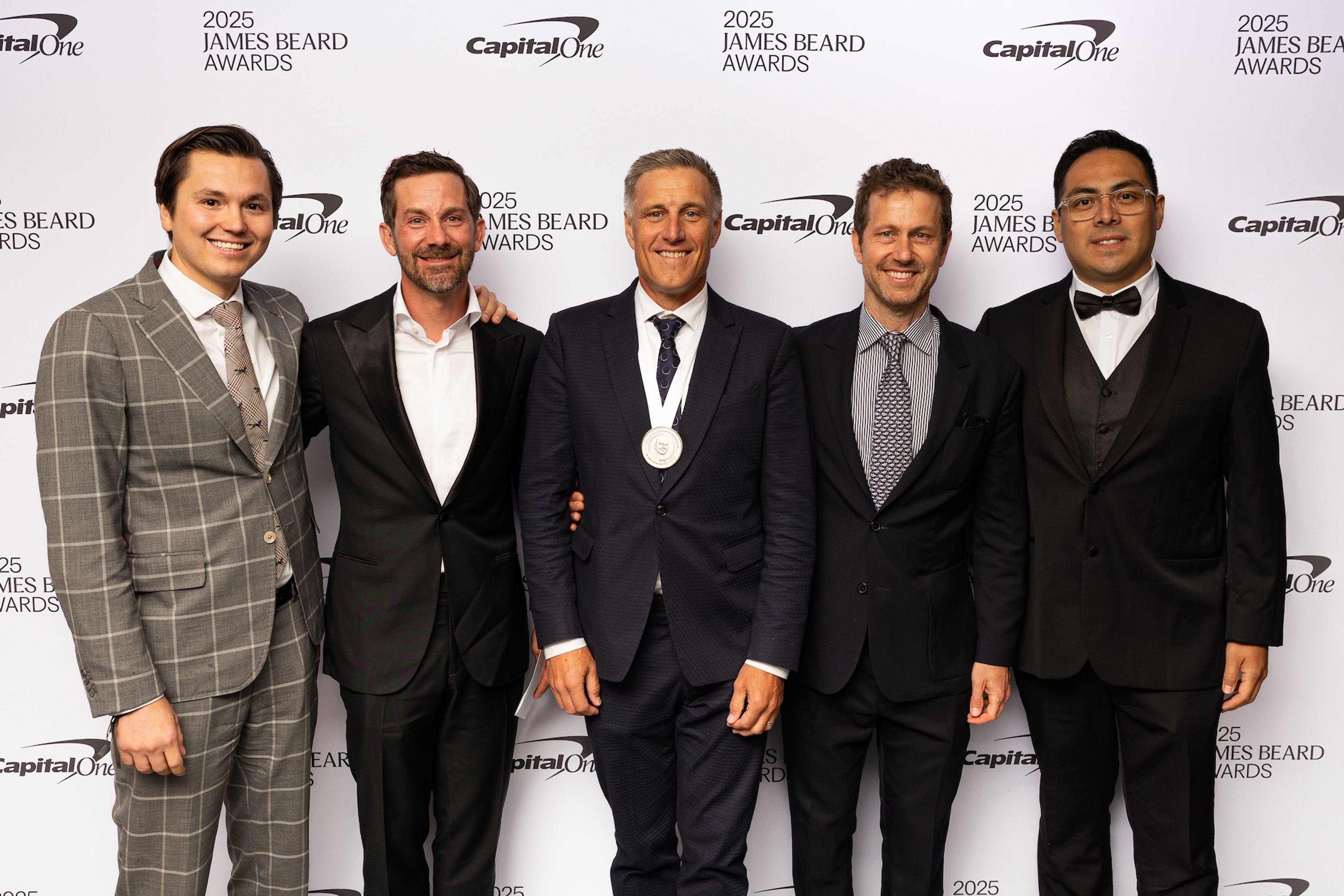 From left to right: Sergei Kiefel, Peter Hoglund, Bobby Stuckey, Lachlan Mackinnon Patterson, and Alberto Hernandez of Frasca Food and Wine. (Photo: Galdones Photography)