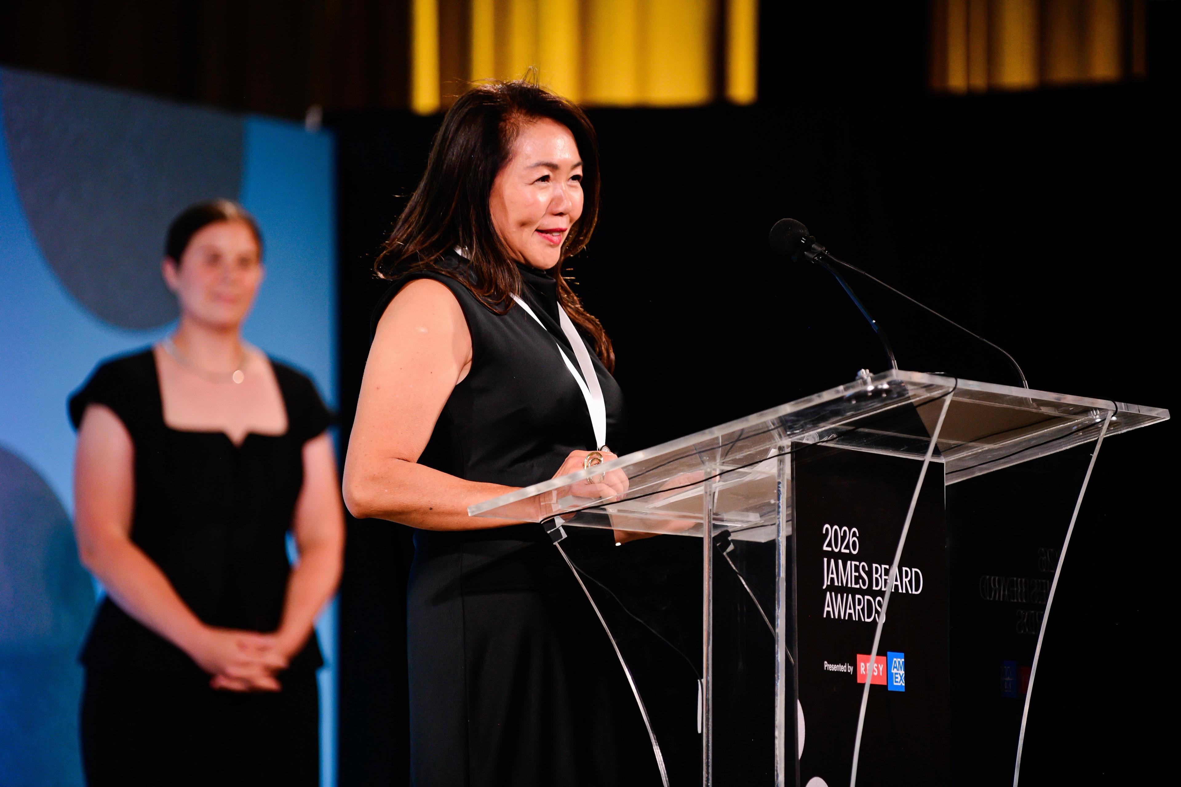 Goh accepting her James Beard Book Award for Baking and Desserts. (Photo: Max Flatow)