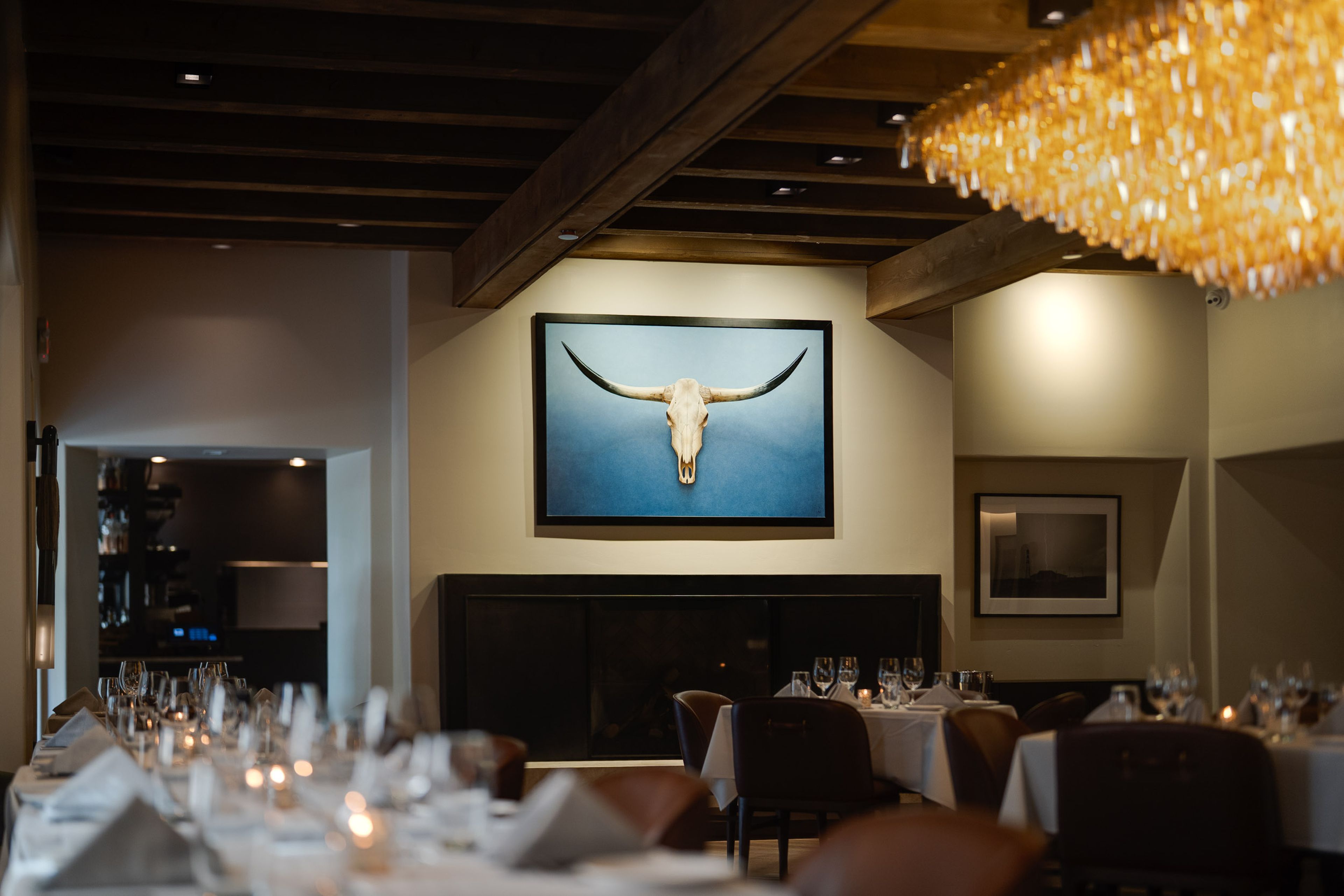 Market Steer Steakhouse dining room with antelope horn painting