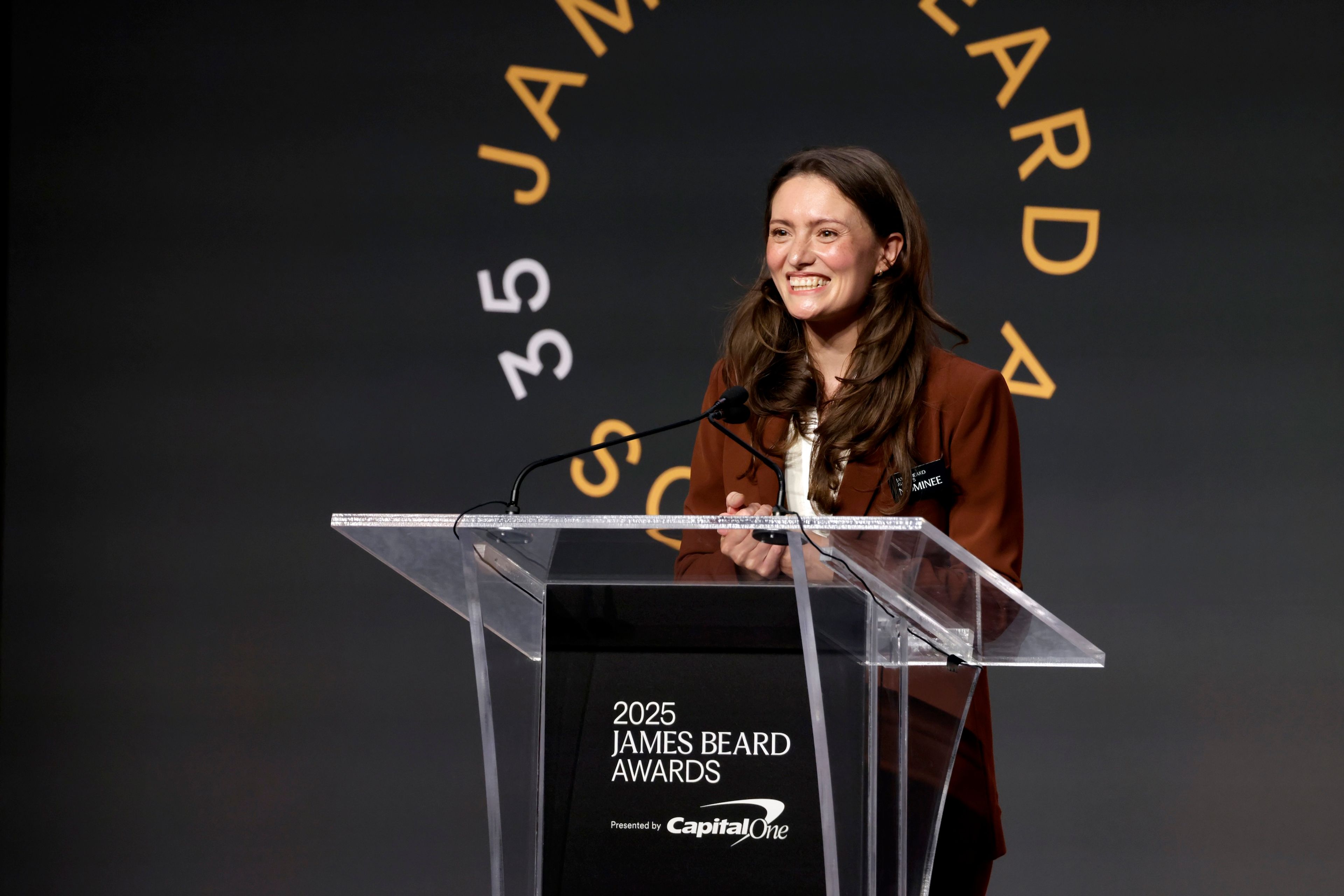 Lamb accepting her Baking and Desserts Book Award at the 2025 James Beard Media Awards. (Photo: Jeff Schear)