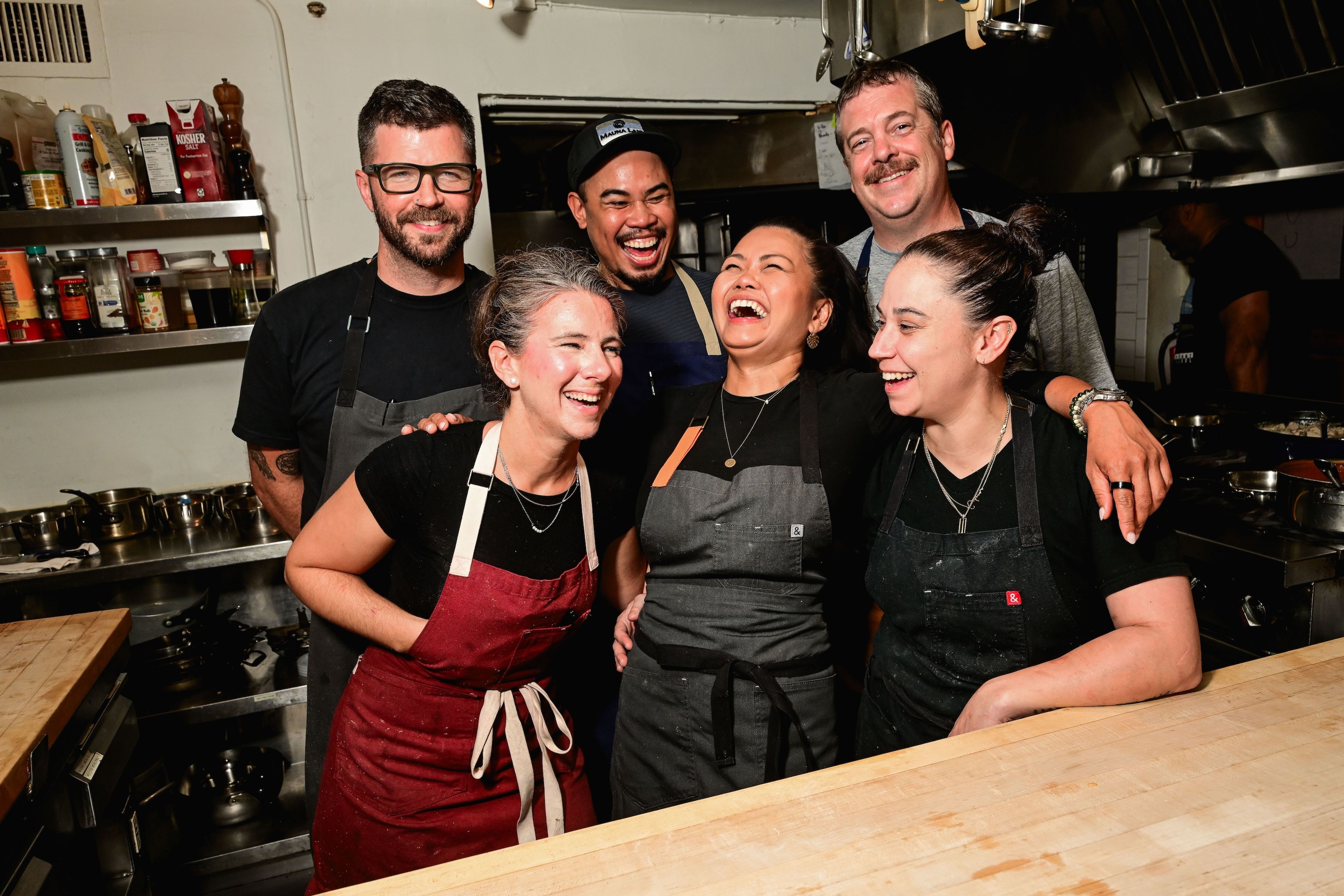 Magbitang's kitchen team at the Beard House included fellow season 23 cheftestants Sieger Bayer and Brittany Cochran. (Photo: Max Flatow)