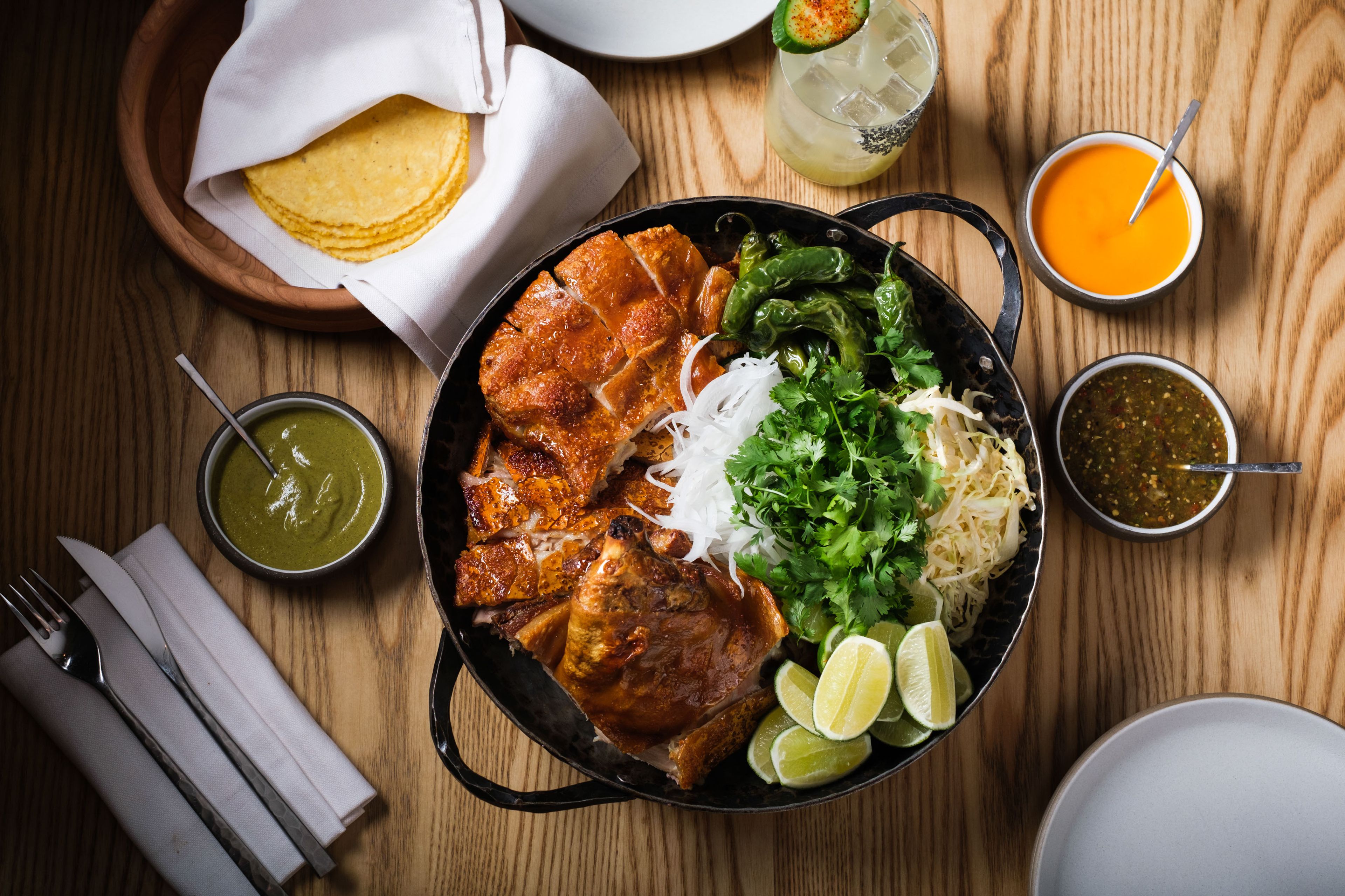 Cast iron pot with carnitas