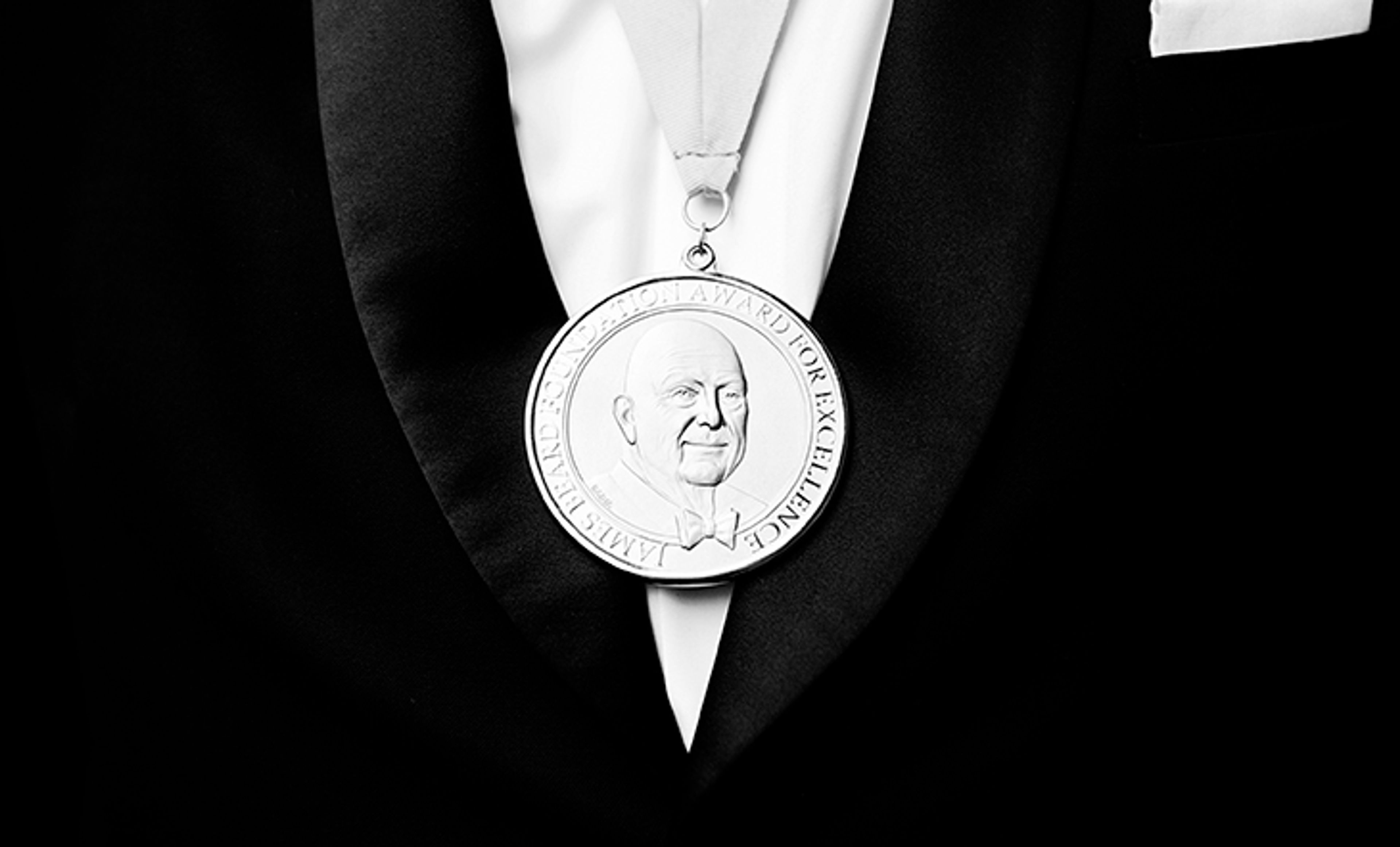 Black tux with James Beard Medallion