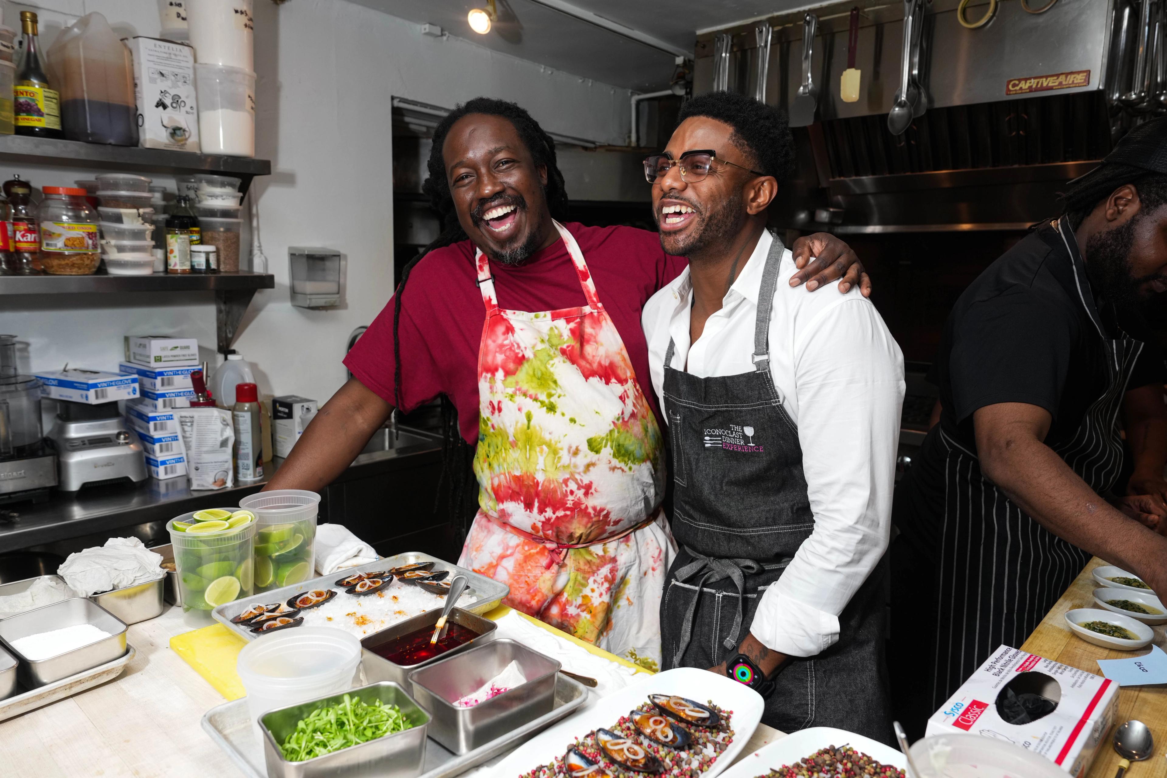 Paul Carmichael and Kwame Onwuachi at the James Beard House for the 2025 New York City Wine & Food Festival. (Photo: Getty Images)