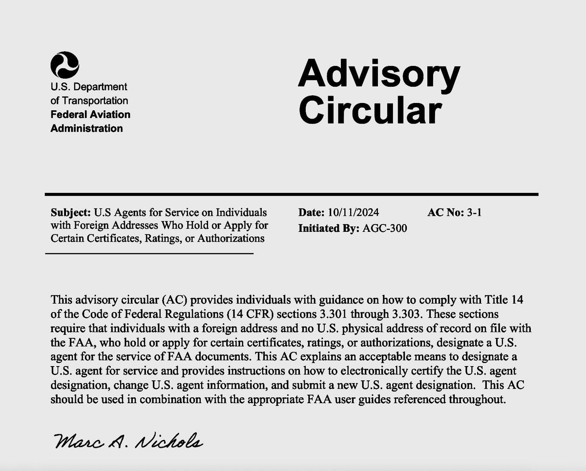 FAA’s New U.S. Agent for Service Rule for International Certificate Holders - Aviation