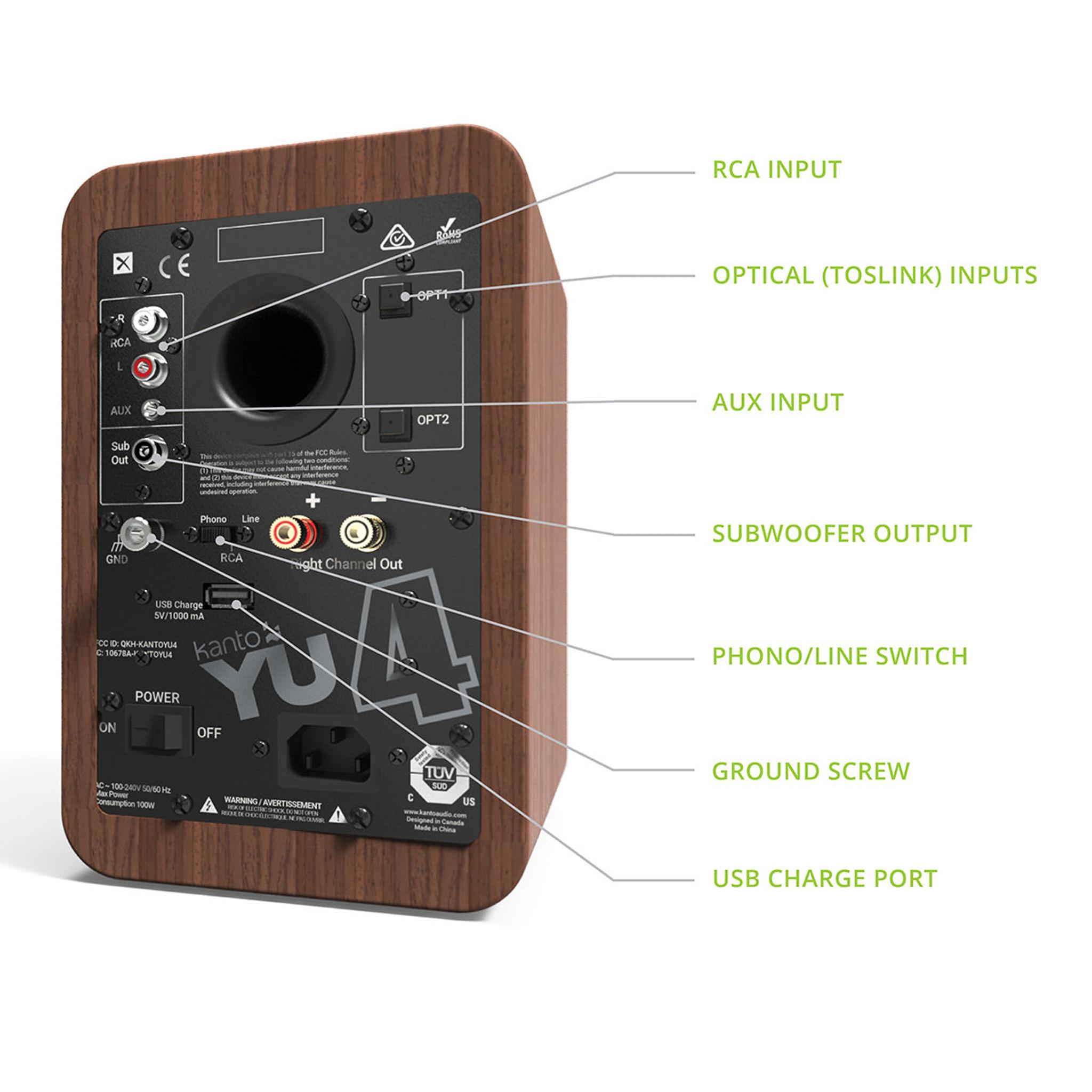 Kanto YU4 Powered Bookshelf Speakers with Built-In Bluetooth - Pair (Walnut) thumbnail 4