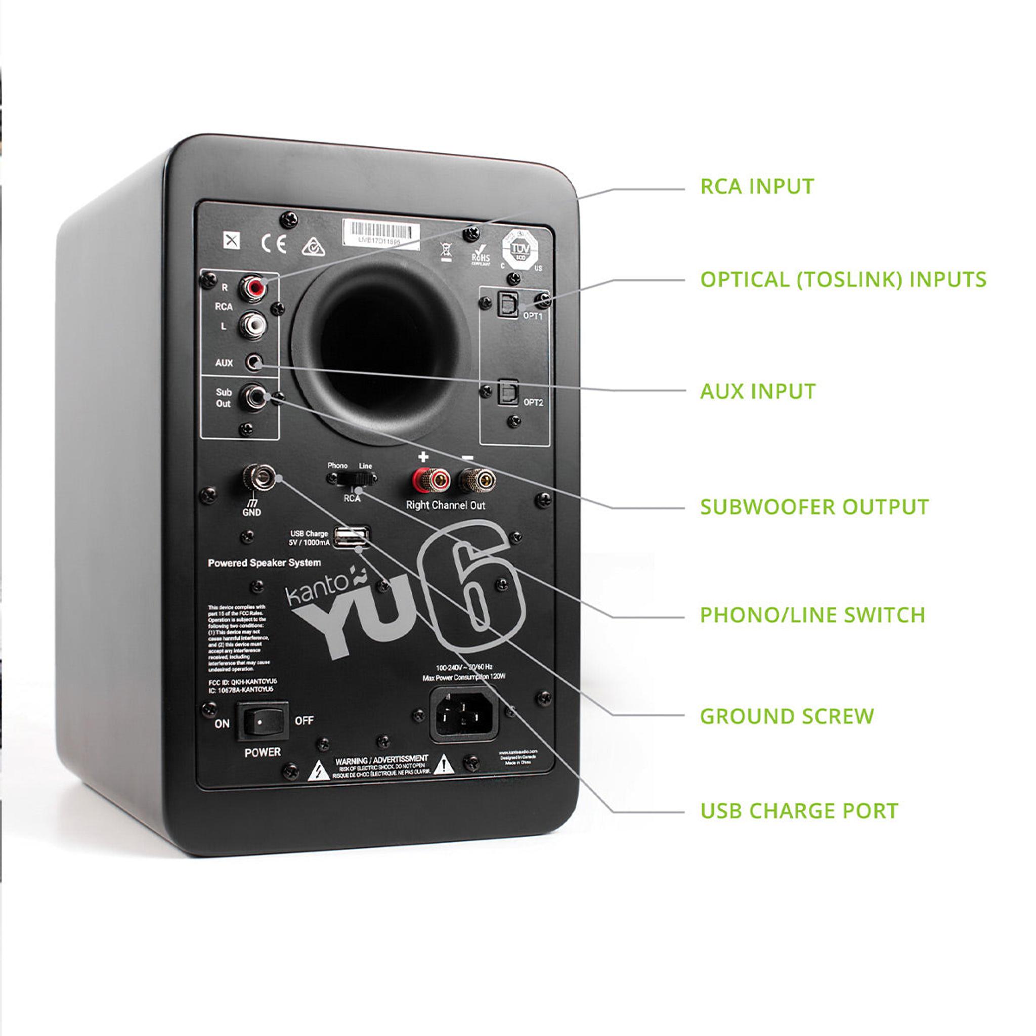 Kanto YU6 Powered Bookshelf Speakers with Built-In Bluetooth - Pair (Matte Black) thumbnail 5