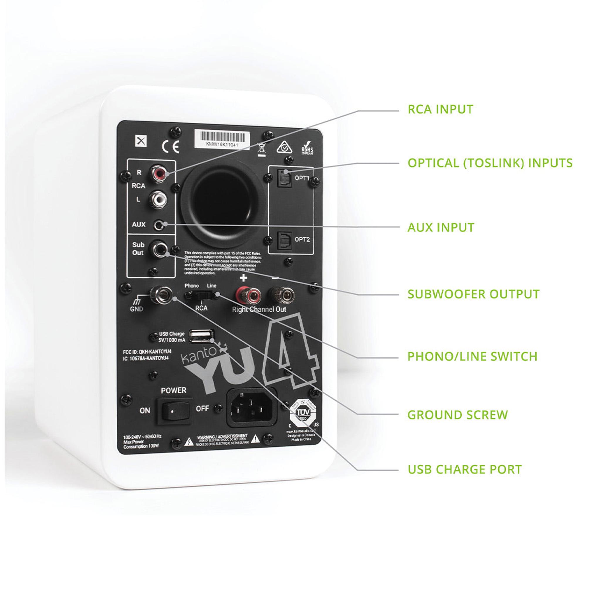 Kanto YU4 Powered Bookshelf Speakers with Built-In Bluetooth - Pair (Matte White) thumbnail 5